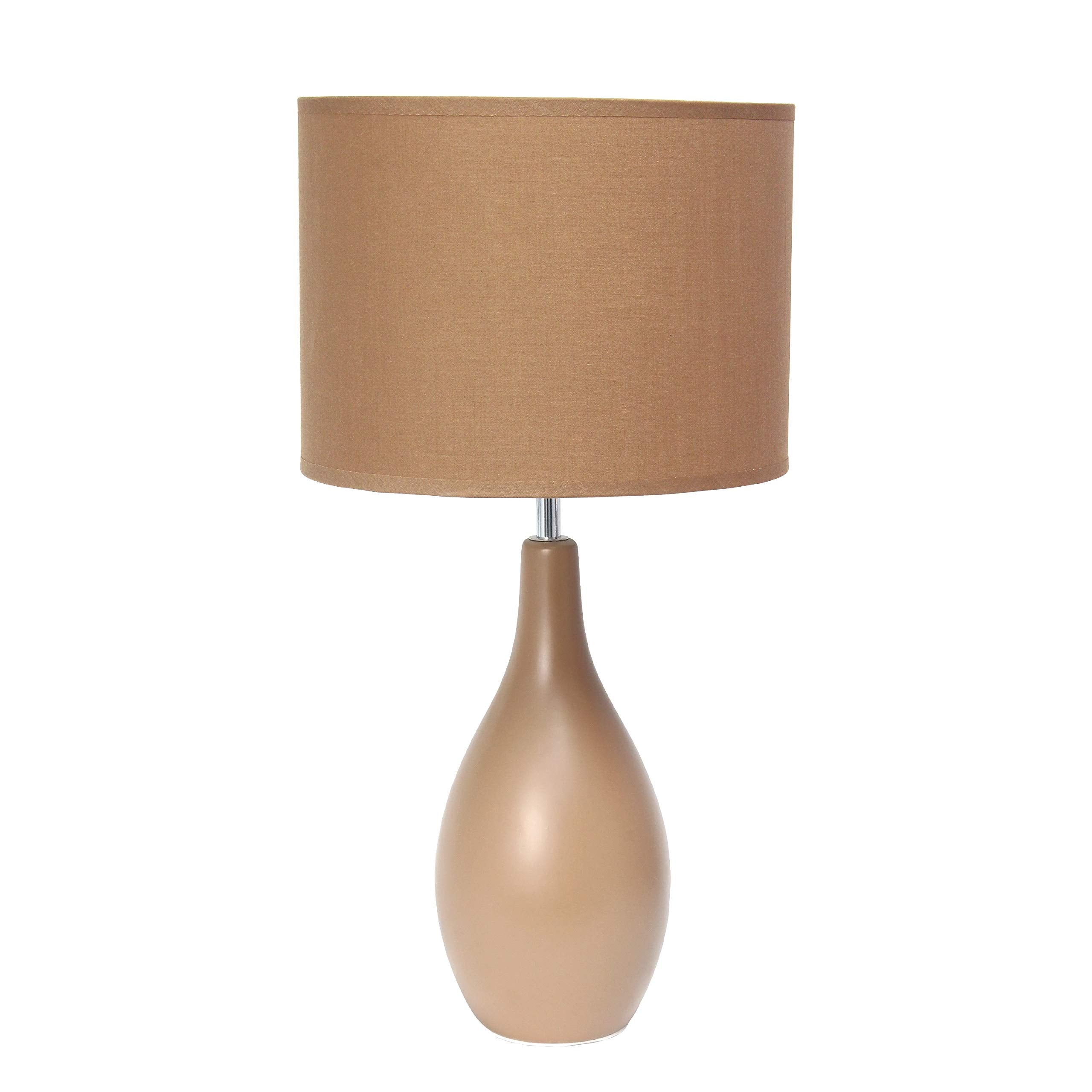 Simple Designs Lt2002-Lbw Oval Bowling Pin Base Ceramic Table Desk Lamp With Matching Fabric Shade, Light Brown