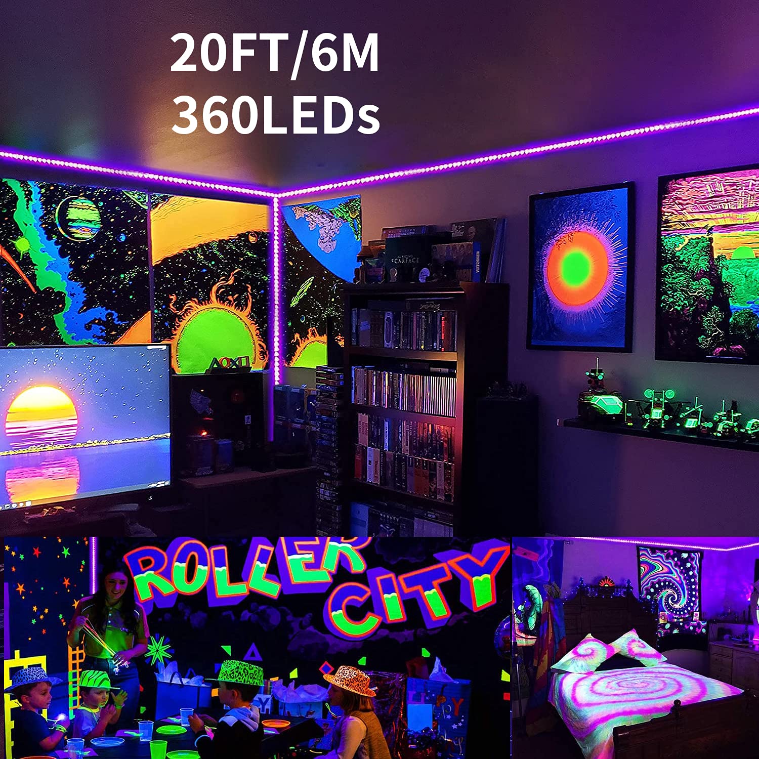 Yqnlifa Waterproof 40Ft/12M Black Light Strip, Ip65 Black Light Fixtures Kit, 720 Led Strip With 12V Power Supply For Outdoor Indoor Halloween Glow Neon Party Resin Curing Display Cabinet Posters Boat