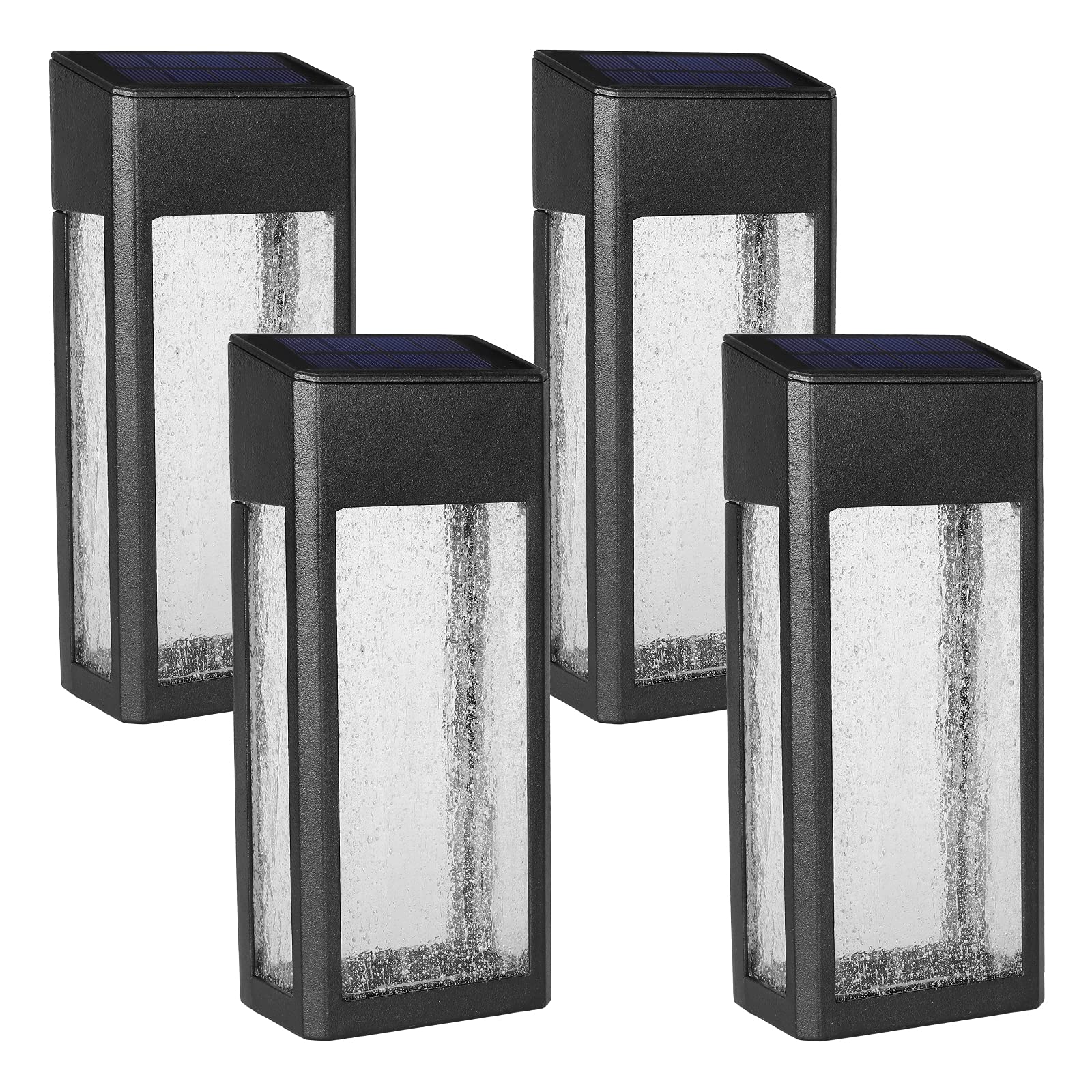 GOODFOEVER Solar Fence Lights 4 Pack, Waterproof Aluminum & Glass Wall Light, Black, for Outdoor Yard, Porch, Garage