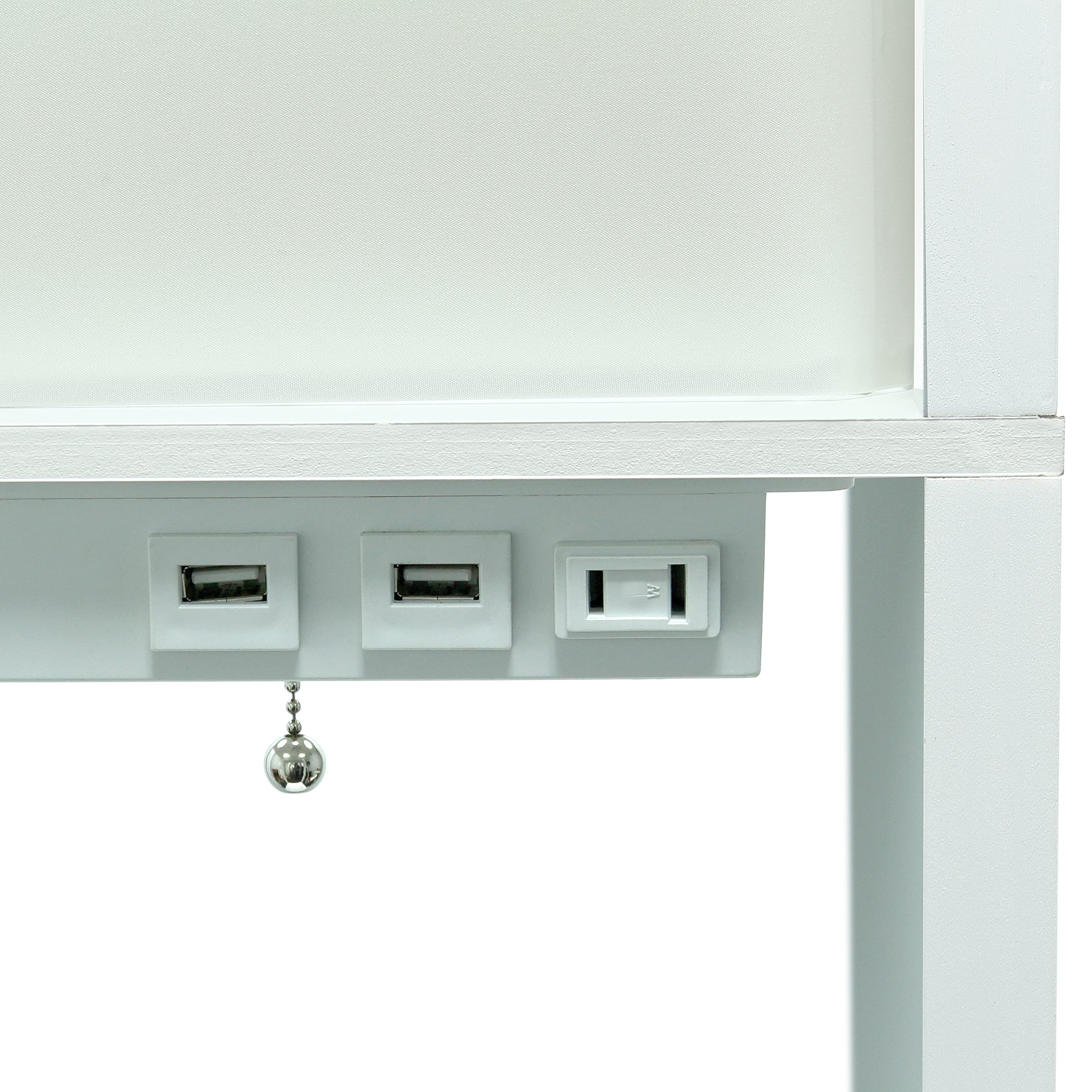 Simple Designs Lf1037-Wht-Lb Three Shelf Etagere Organizer Storage Floor Lamp With 2 Dual Usb Ports And Charging Outlet, White,