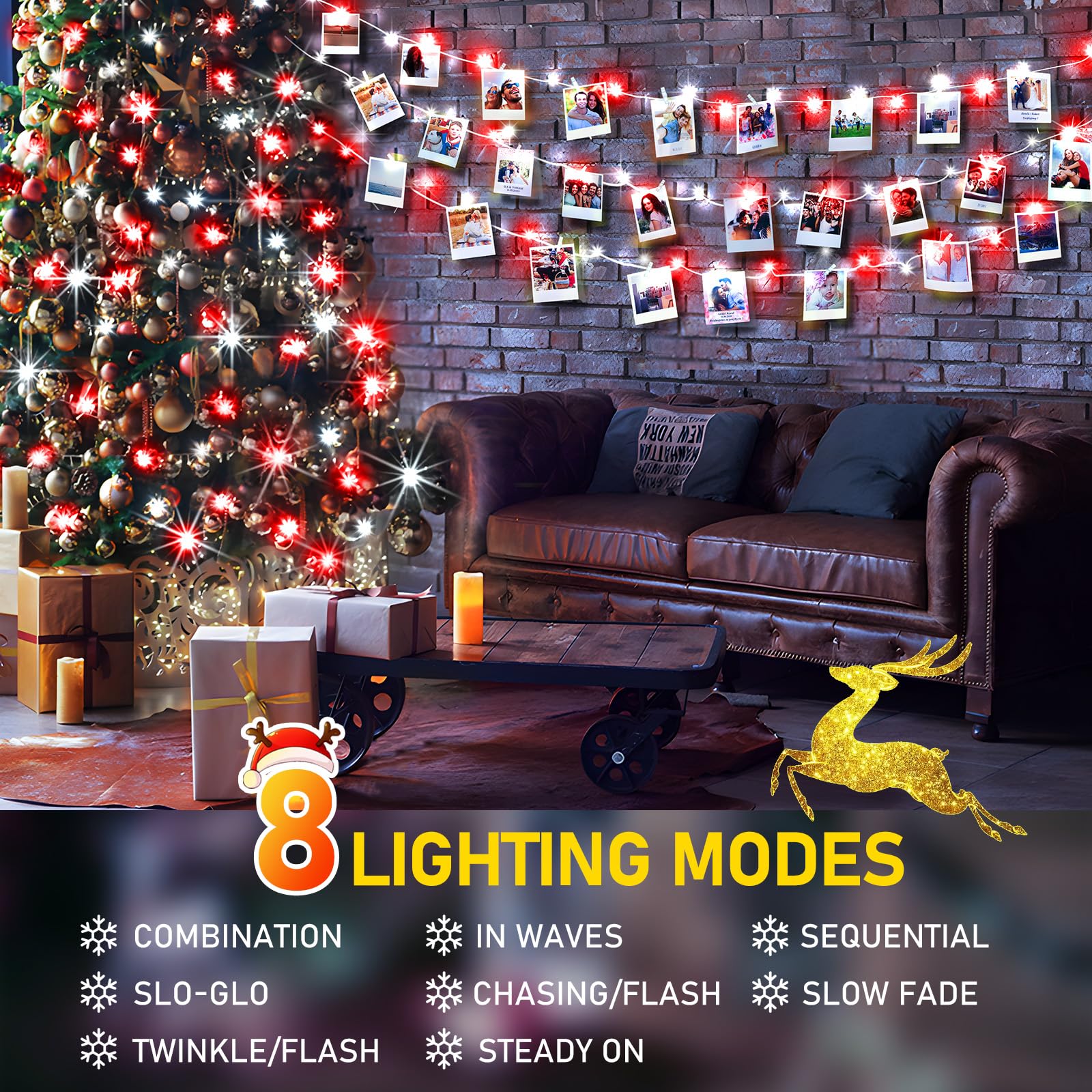 KNONEW LED Christmas Lights - 197FT 500 Lights, Waterproof, 8 Modes, Red and White, Model KN-1000-LIG168-01