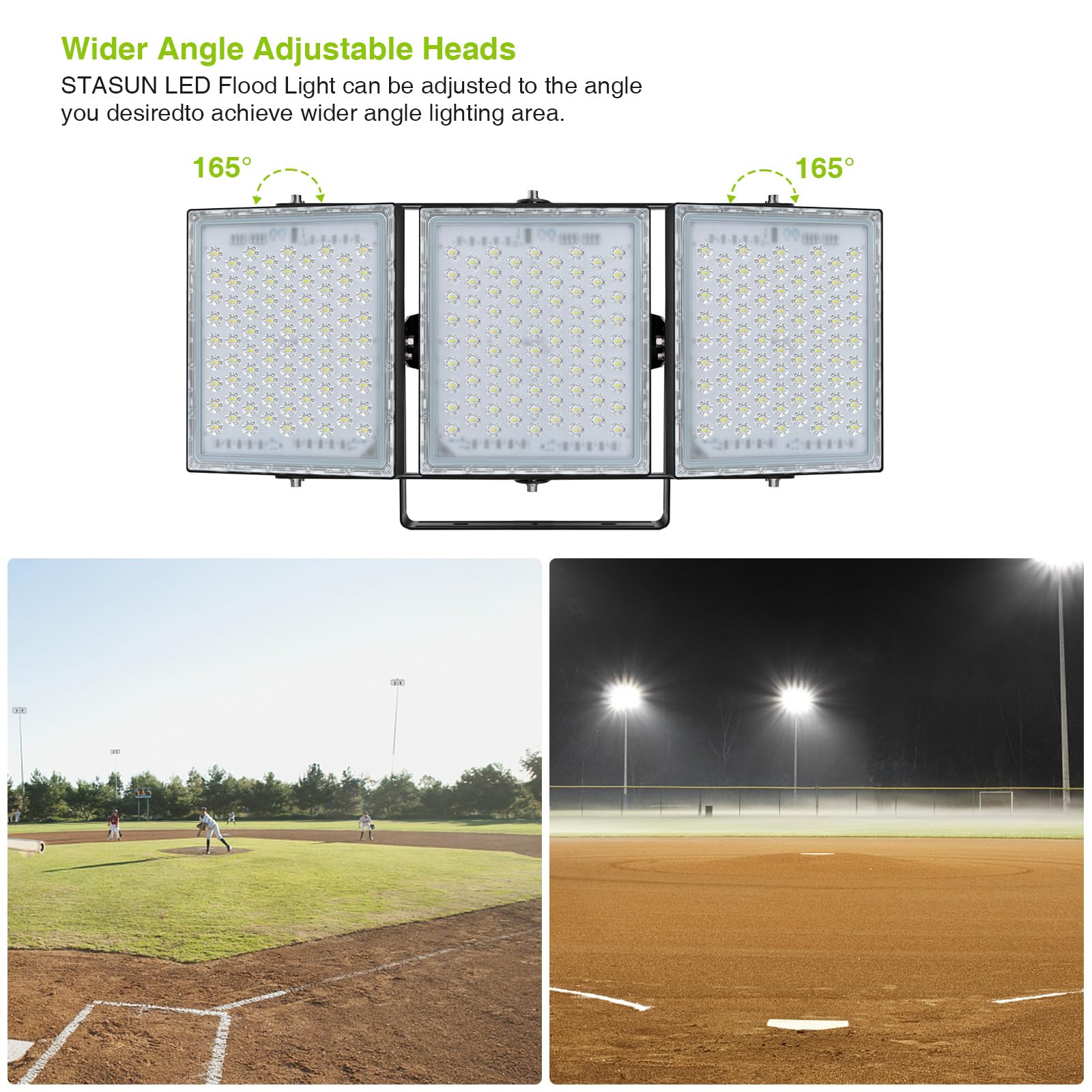 Stasun 450W Led Flood Light - 45,000 Lumens, Ip66 Waterproof, 3 Adjustable Heads, 600