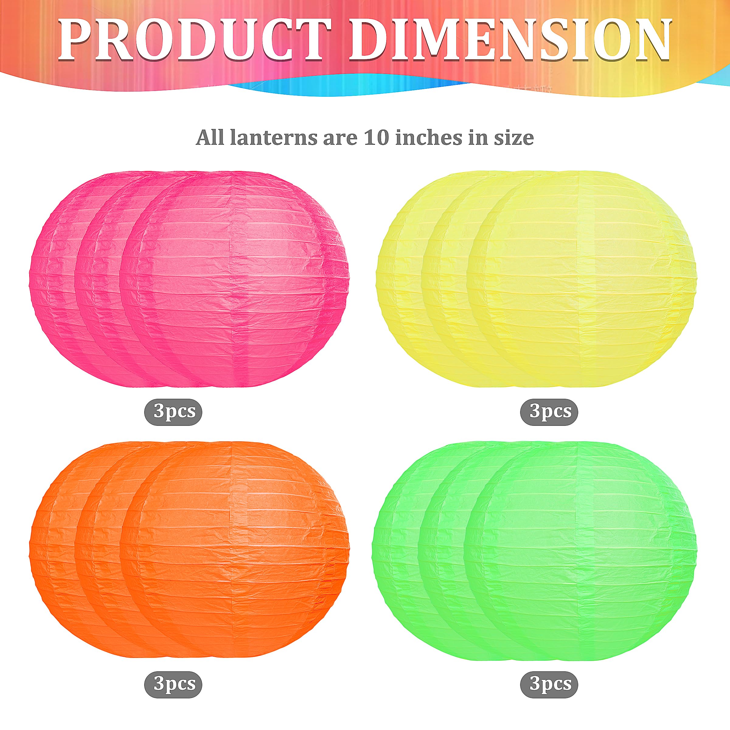 12 Pcs Neon Party Decorations Tropical Party Decorations Colorful Paper Lanterns 10 In Decorations For Wedding Home Supplies (Ne