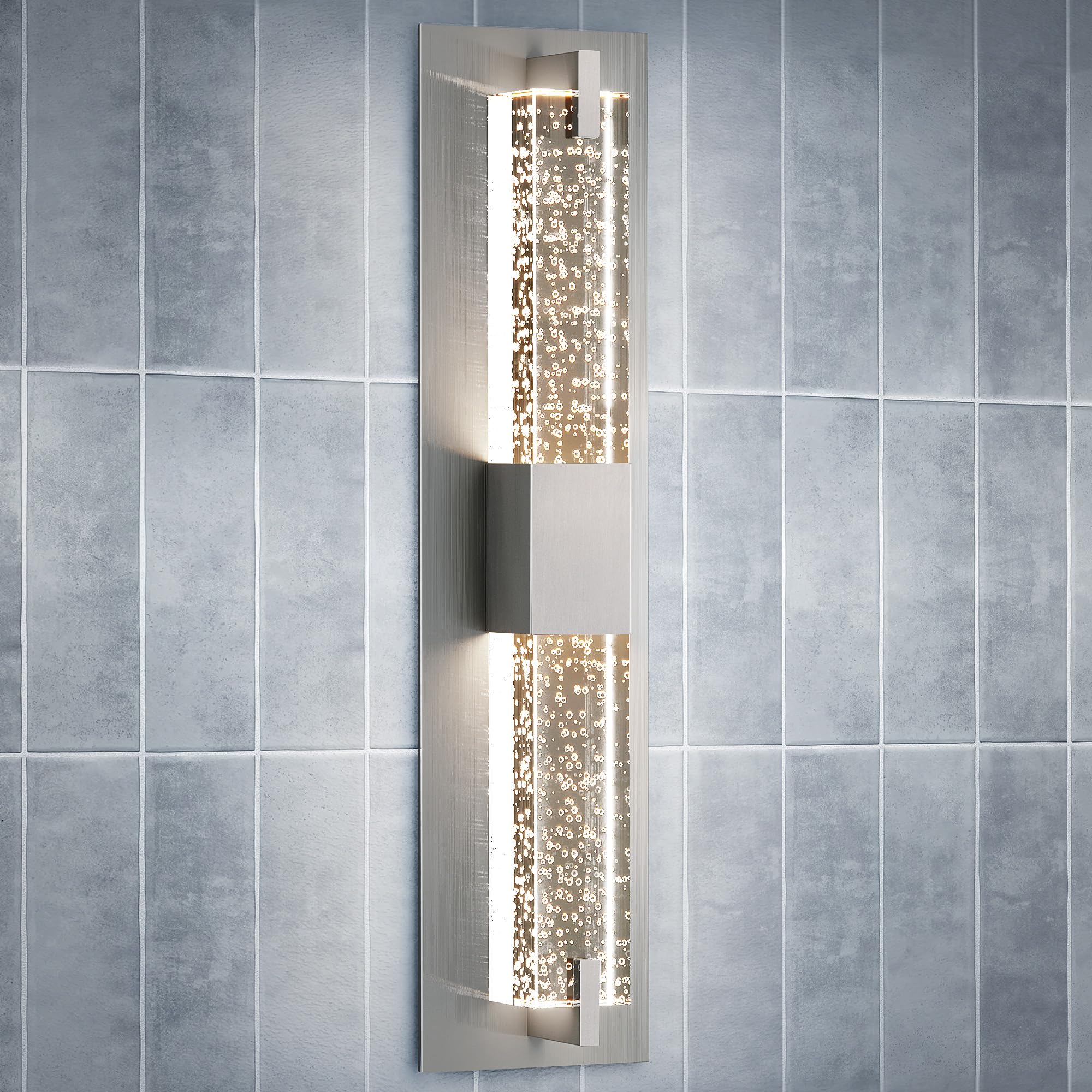 WOSHITU LED Wall Sconce Light - 19 Inch Nickel Modern Dimmable Crystal Fixture for Indoor Bathroom, Living Room, Bedroom, Hallway