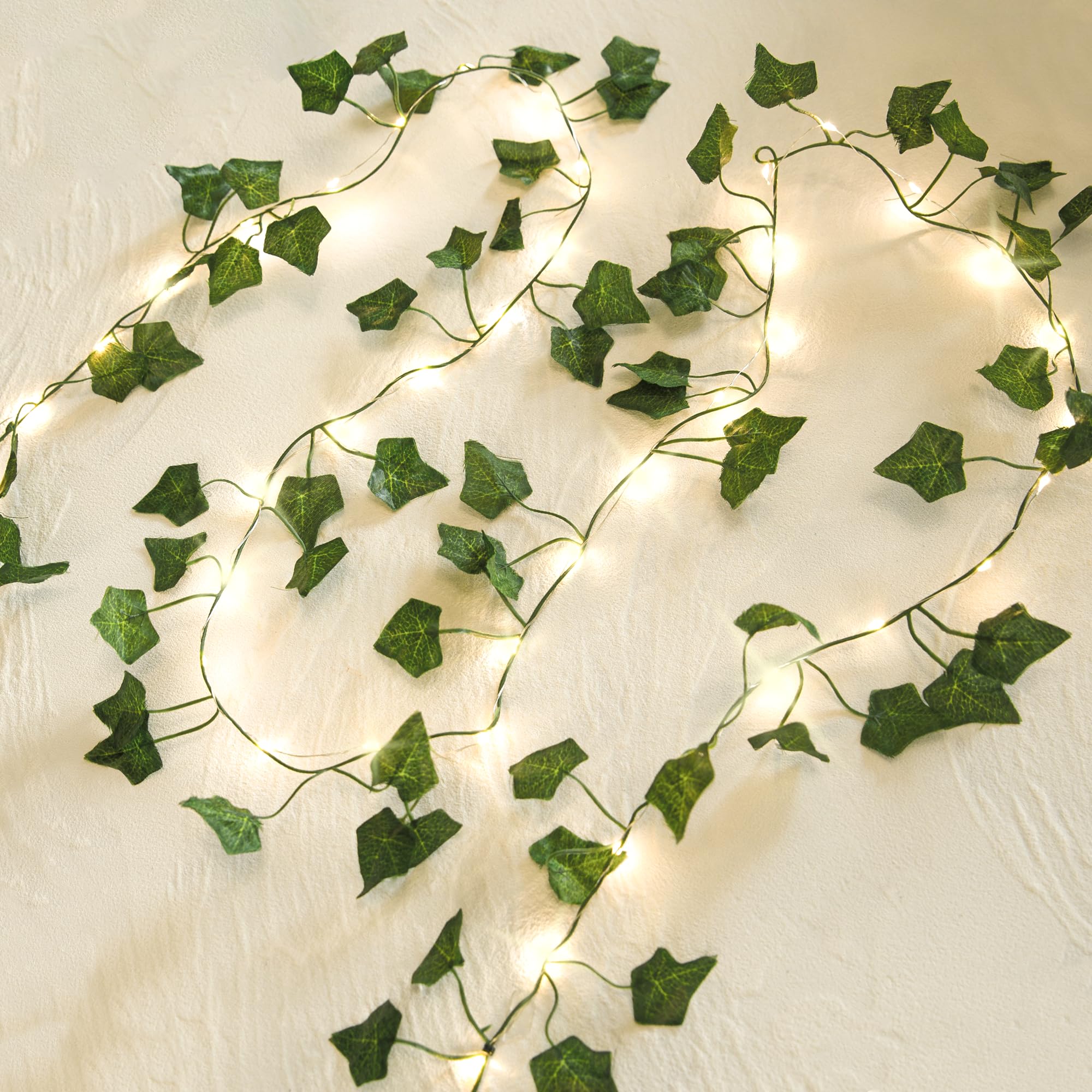 NWLIGHT 2 Pack 6.56 Ft Vine Lights Green Ivy Vines String Lights Battery Operated, 80 LEDs Battery Powered Artifical Garland Plant Leaves with Lights for Bedroom Holiday Patio Decor (Warm White)