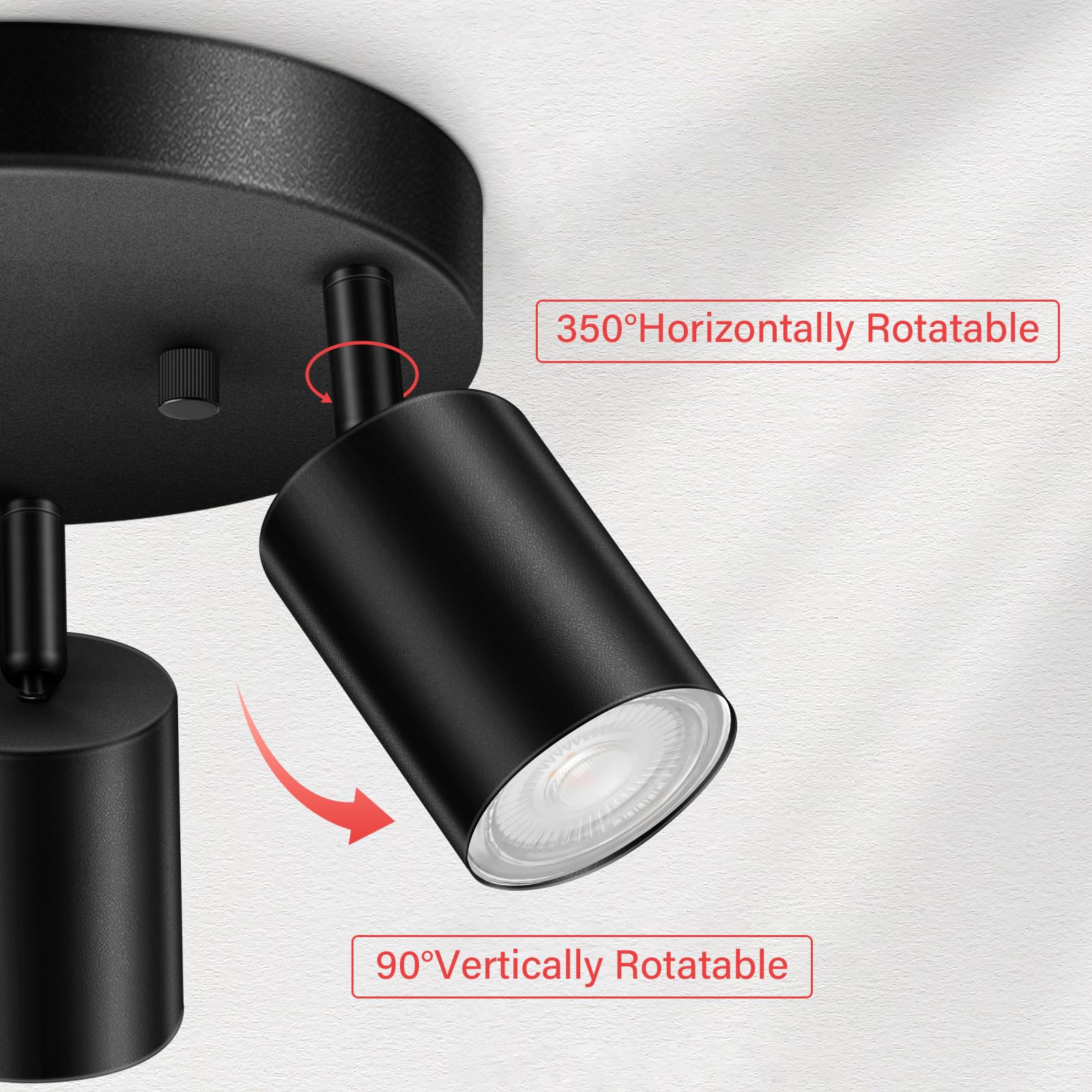 Boostarea Led Track Lighting Kit, 3 Light Fixtures, Rotatable Black Ceiling Spotlights, Gu10 Bulb Not Included, Model C0301