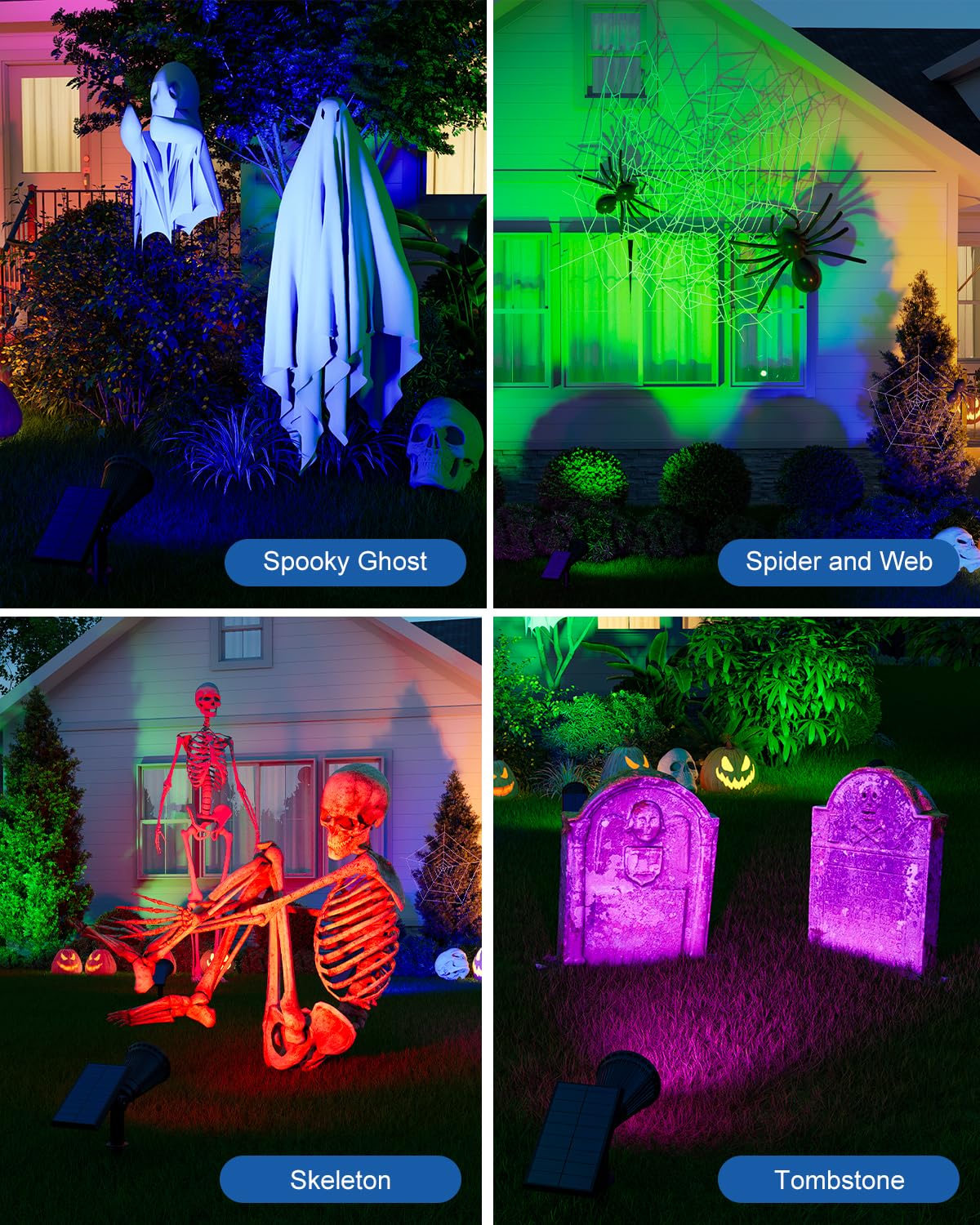 FALOVE 4 Pack Color Changing Solar Spot Lights Waterproof Landscape Flood Lamp FA0502-RGB for Yard Garden Patio Decor