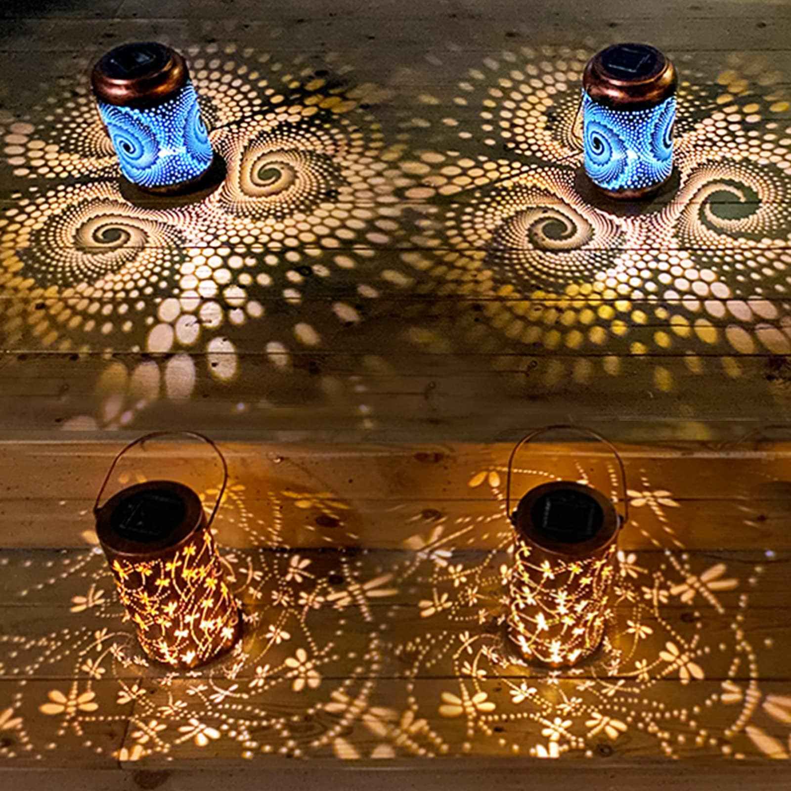 YISITEONE 4-Pack Solar Outdoor Hanging Lanterns, Waterproof Garden Table LED Lights, Metal Decorations for Patio Yard Lawn Front