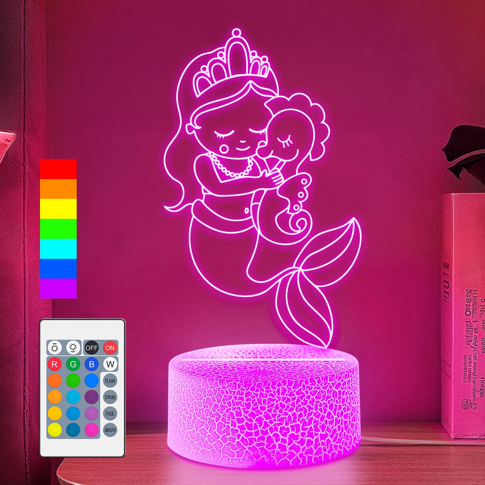 SKYMINOTIN Princess Gift Night Light for Girls, 16 Colors Dimmable with Remote Control Princess Room Decor, Smart Touch 3D Illus