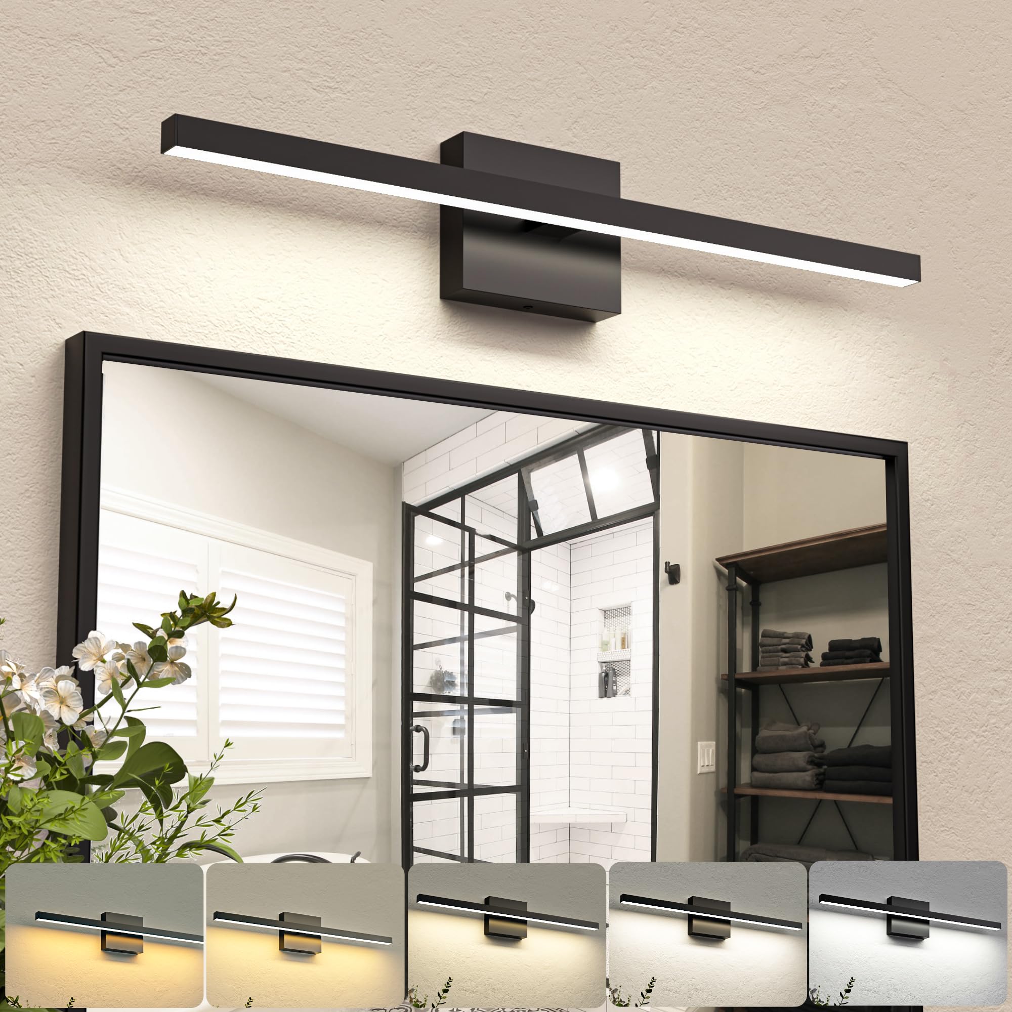 Niorsun 23.6 Inch Black Bathroom Vanity Light, 14W 5Cct Dimmable Led Light Fixture Over Mirror, Modern Vanity Light For Restroom
