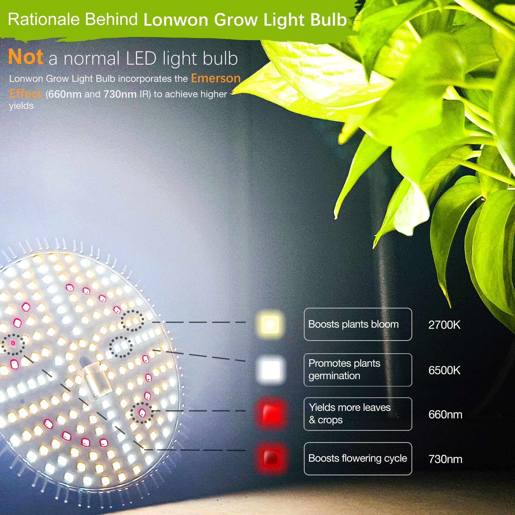 Led Grow Light Bulbs For Indoor Plants Full Spectrum, 320W Equivalent Plant Light Bulb, 4000K Plant Grow Light Bulb, Grow Bulb For E26 Regular Fixtures, Pack 1
