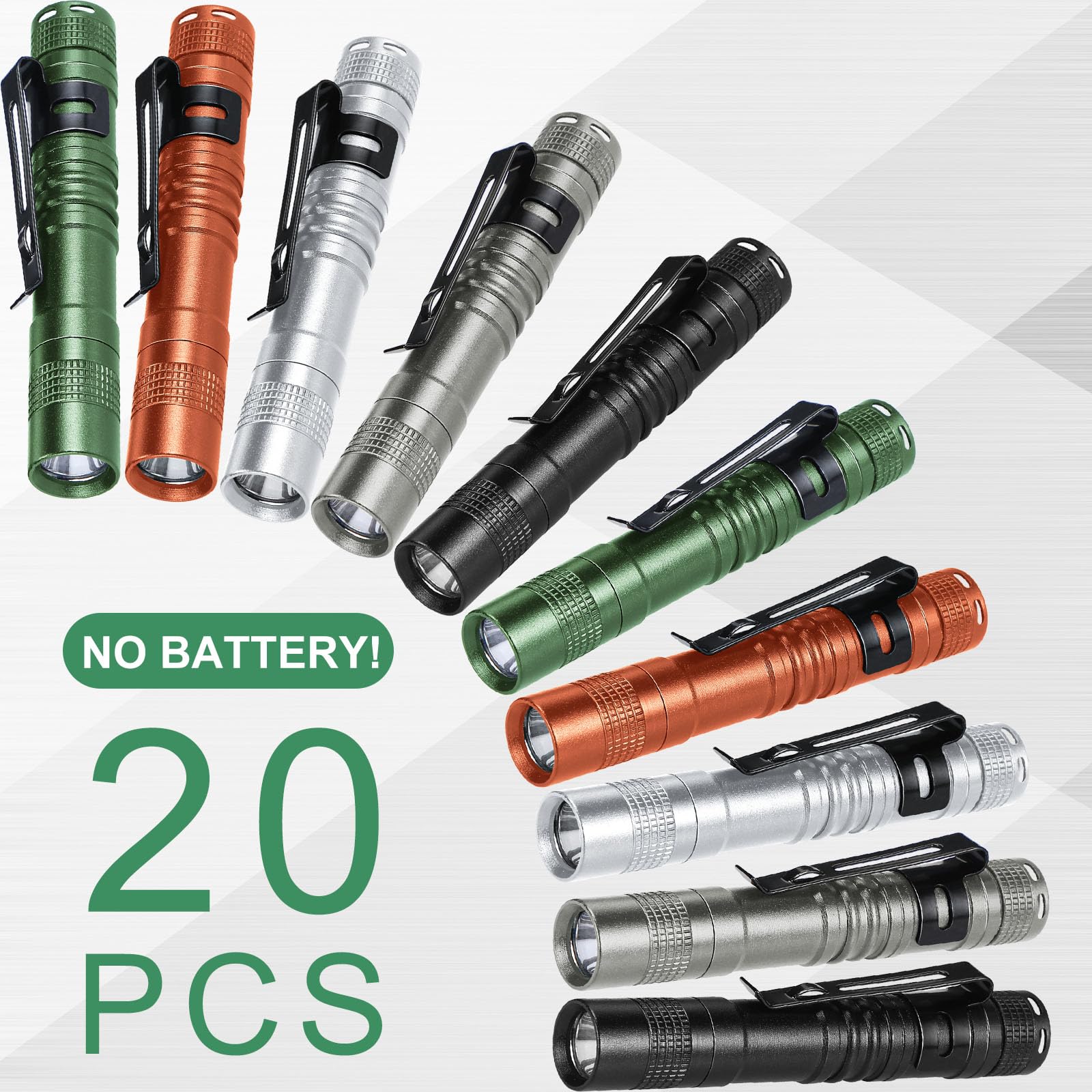 Hortsun Mini Pen Light Flashlights, 3.54 Inch, 20 Pcs, LED Pocket Torches, Color Options: Black, Green, Brown, Silver White, Gray