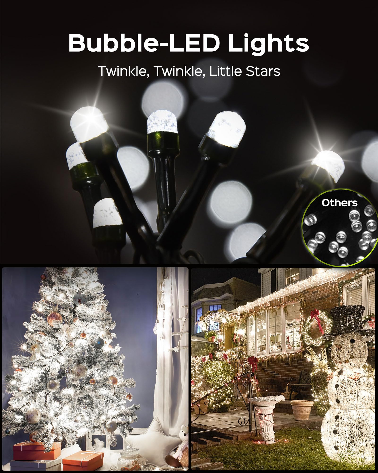 Jackyled 110Ft 300 Led White Christmas Lights Outdoor Waterproof, Indoor Christmas String Lights 8 Modes, Plug In Christmas Tree