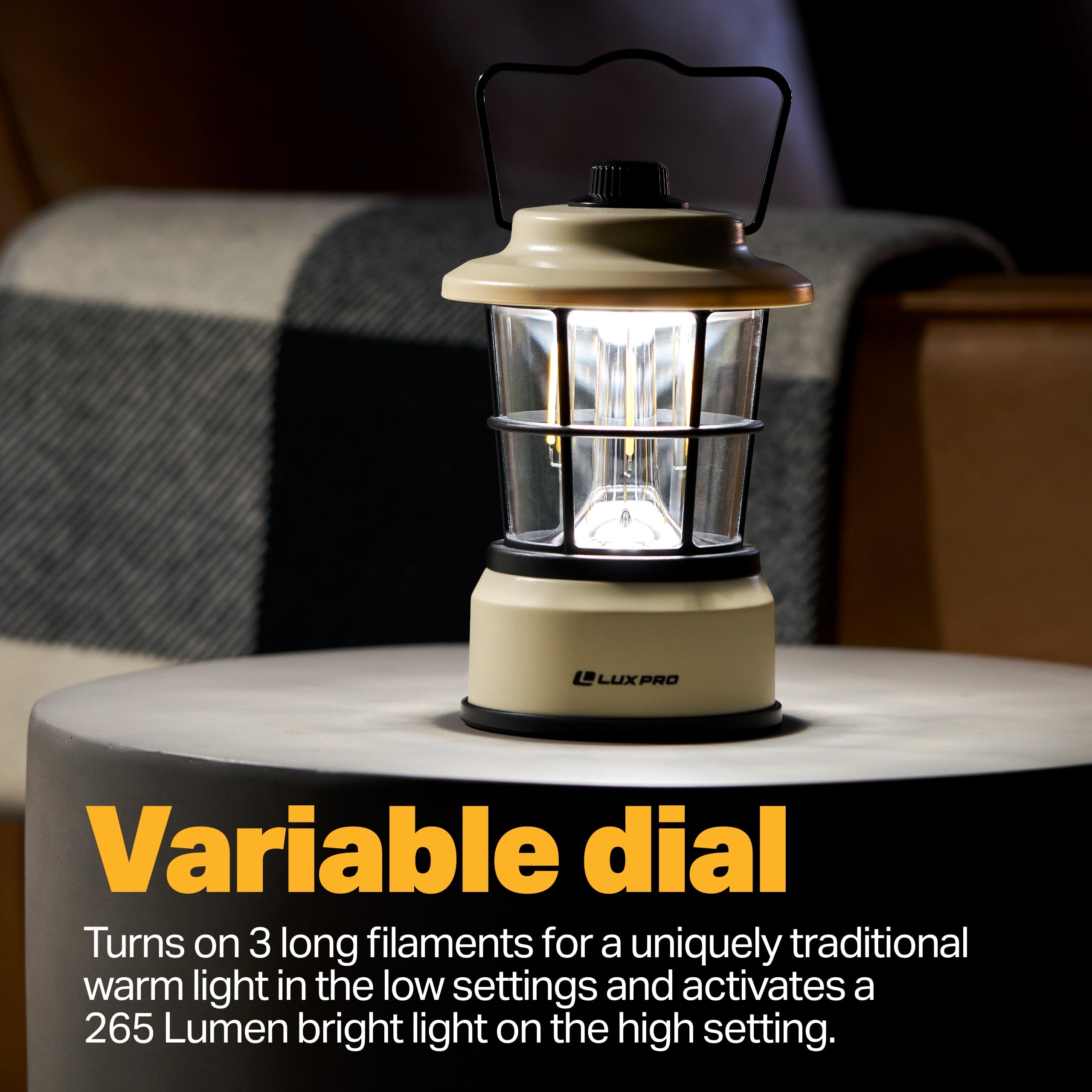 LUXPRO LP1535 Retro LED Lantern, 265 Lumen, Battery-Powered, Beige, 1-Pack, Metal