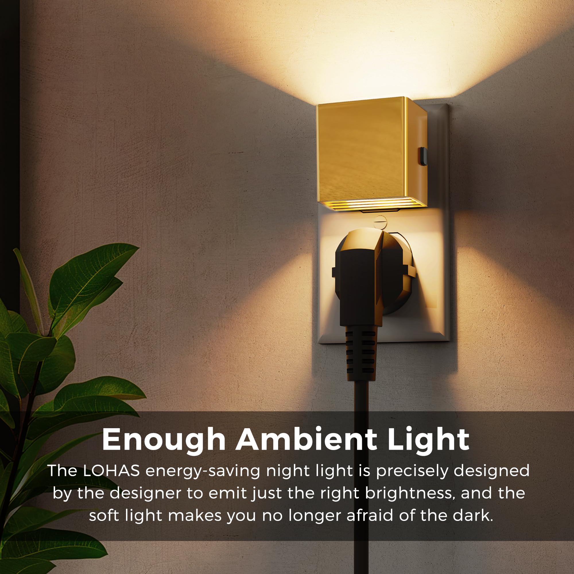 L Lohas Led Night Light,Night Lights Plug Into Wall,[2-Pack] Dimmable Night Light With Light Sensor,3000K Warm White,Gold Nightl