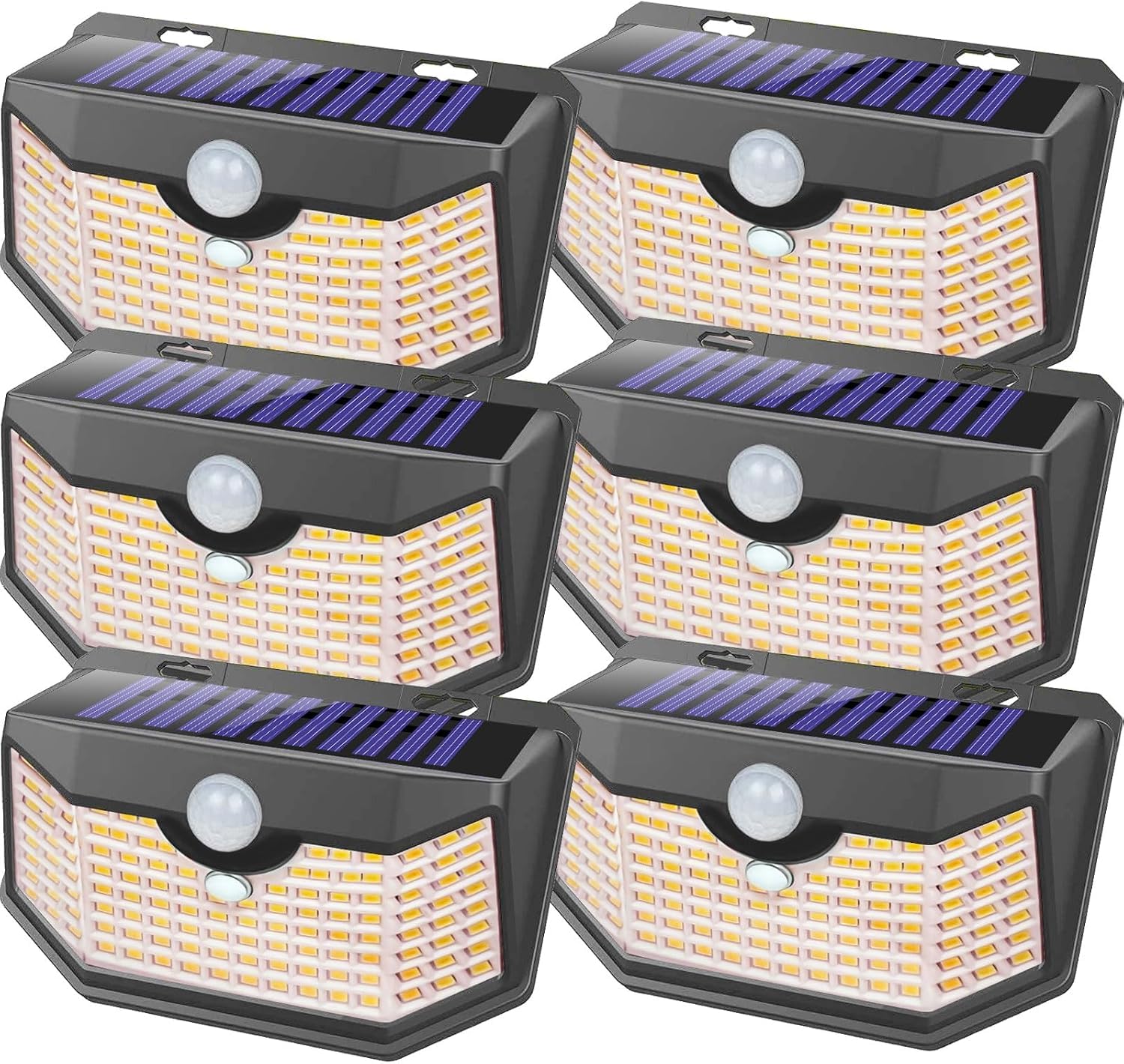 HMCITY 120 LED Outdoor Solar Motion Sensor Lights, IP65 Waterproof, 6Pack, Warm White, Model JY2440