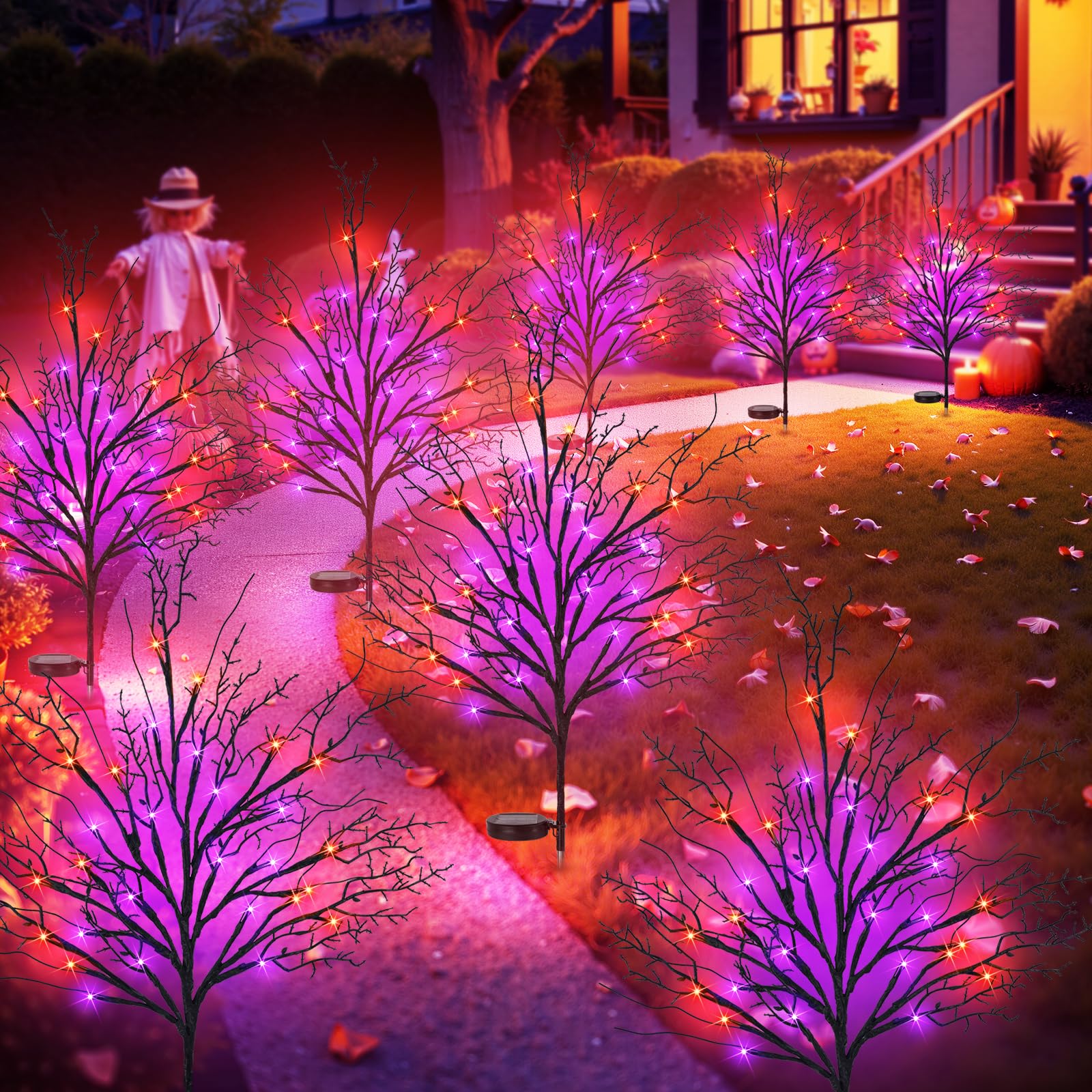 Luiywan Fall Solar Pathway Lights 8PCS, Autumn Outdoor Harvest Decorations, Waterproof Maple Leaves Lights for Lawn Yard Garden 
