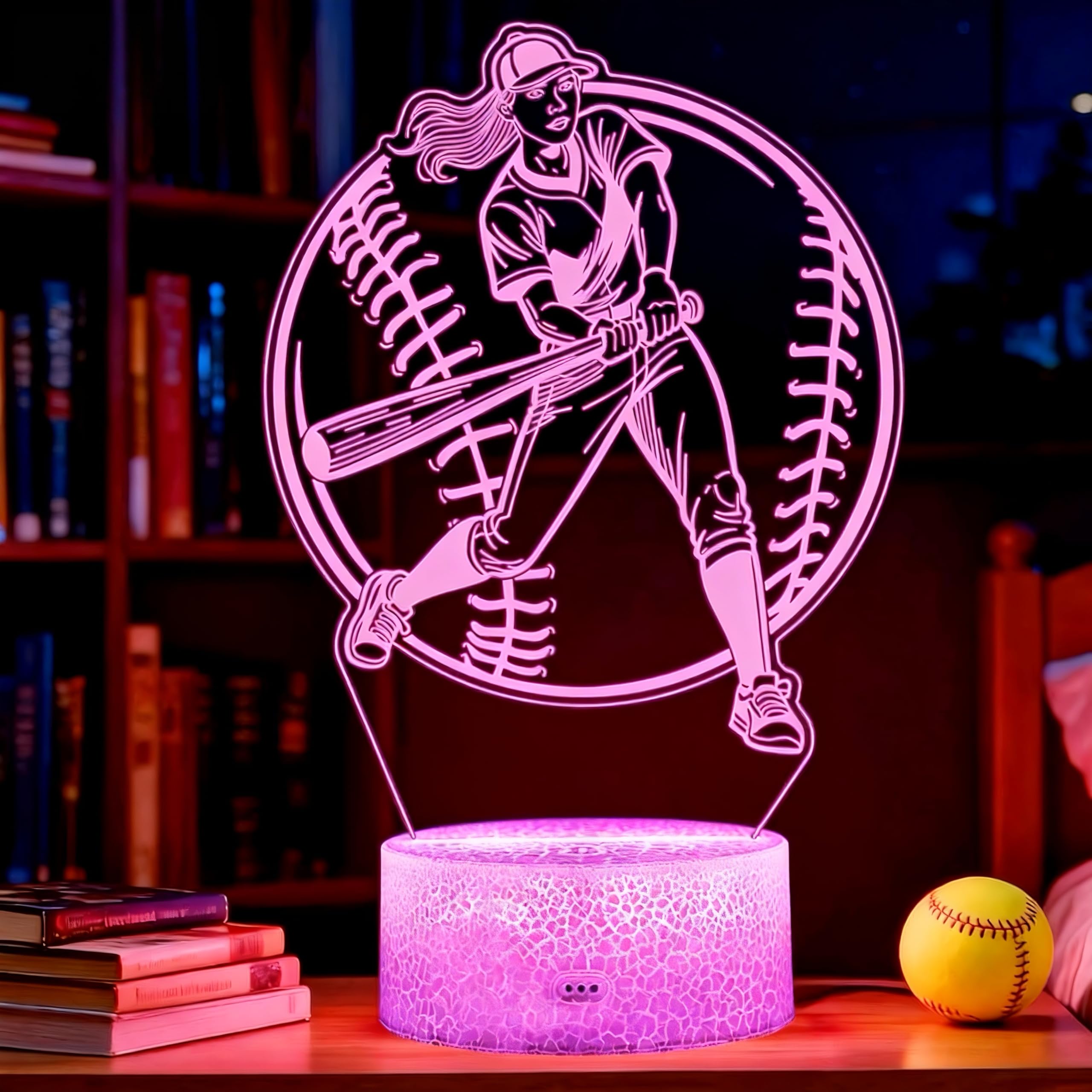 POSSHE Softball Night Light, Softball Gifts for Girls, 3D Illusion Lamp with Remote Control, 16 Colors Changing, RGB Flashing Mo