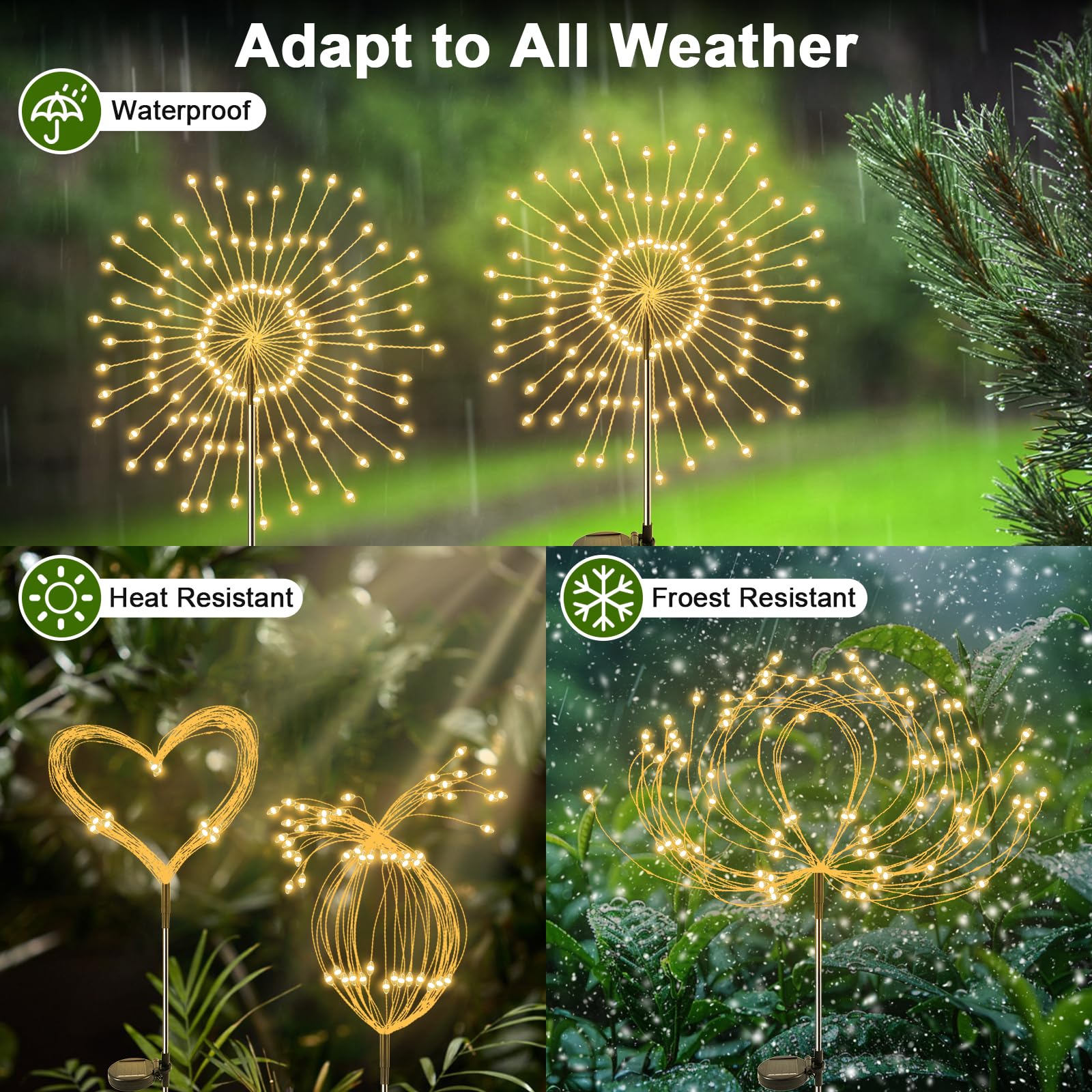 Yaafen Solar Garden Lights Outdoor, 2 Pack 120Led Twinkling Solar Firework Lights Decorative With 2 Modes, Outdoor Waterproof So