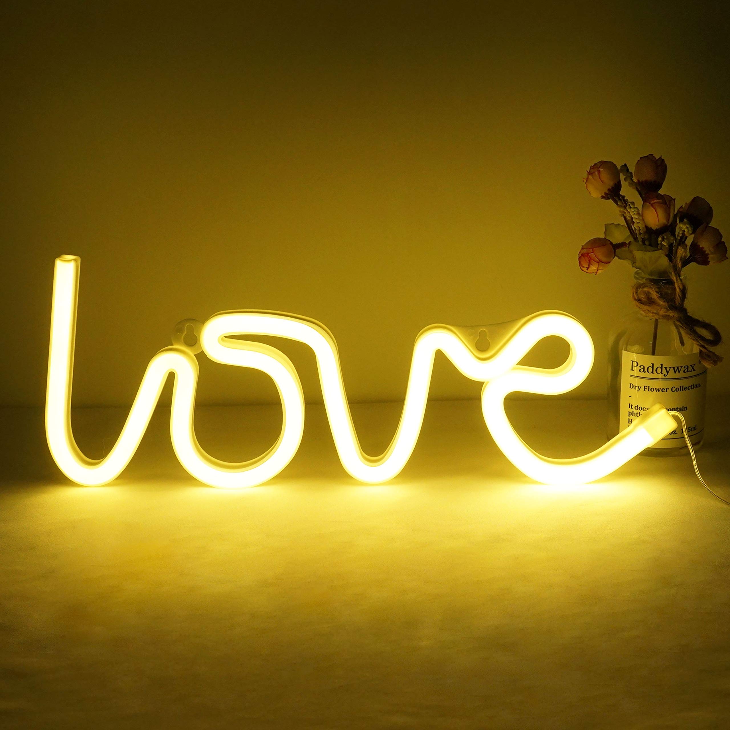 NiniTe LIGHTS Neon Heart Sign Lamp, USB/Battery Powered, Decorative LED Night Light for Bedroom, Pink Yellow, Model 32455