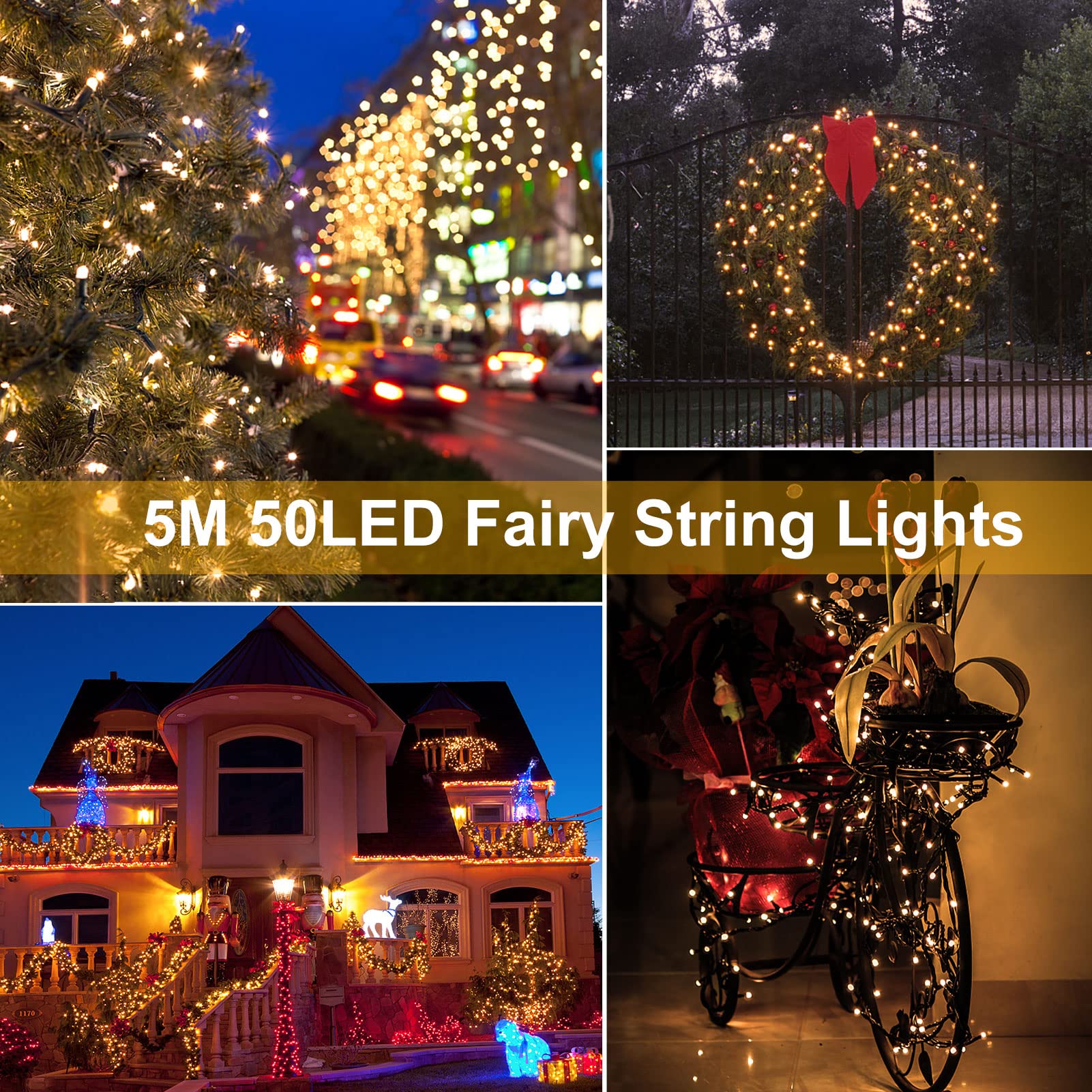 Zaiyw 50Led Battery Operated String Lights 16.5Ft With Remote & Timer, Warm White, 4 Pack