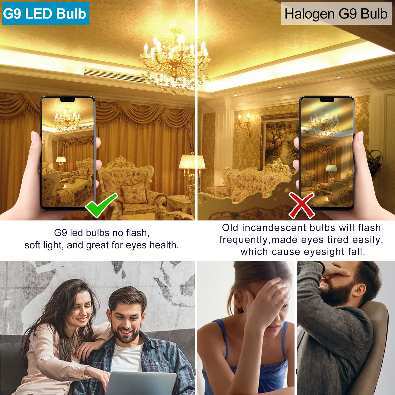 Baoming G9 Led Bulb Dimmable 3W, 40 Watt T4 G9 Halogen Equivalent, 2700K Soft Warm White, 120V No-Flicker, Chandelier Lighting 4