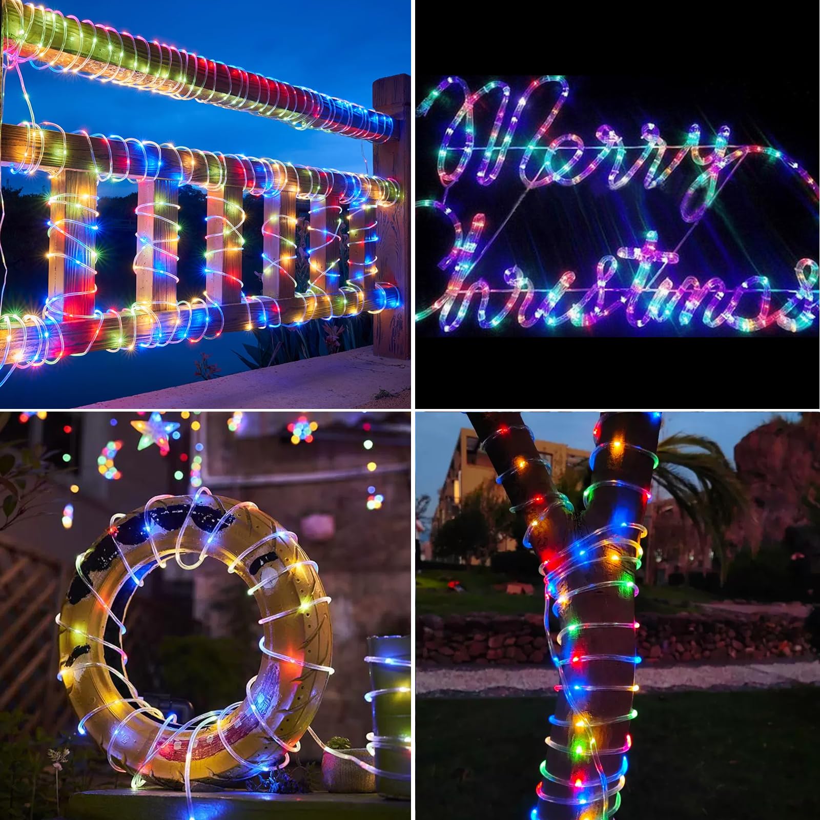 Ijg Christmas 2 Pack Solar Rope Lights Outdoor Waterproof,Each 33Ft 100 Led 8 Modes And Timer Clear Tube String Lights For Outside(Multicolor)
