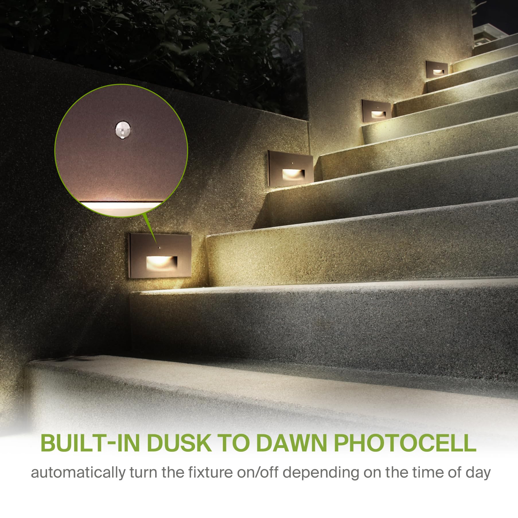 ASD LED Recessed Step Light Fixture 3W 120LM 3000K-5000K Photocell Waterproof Dark Bronze 4.75 Inch Model A-LSTL-HN