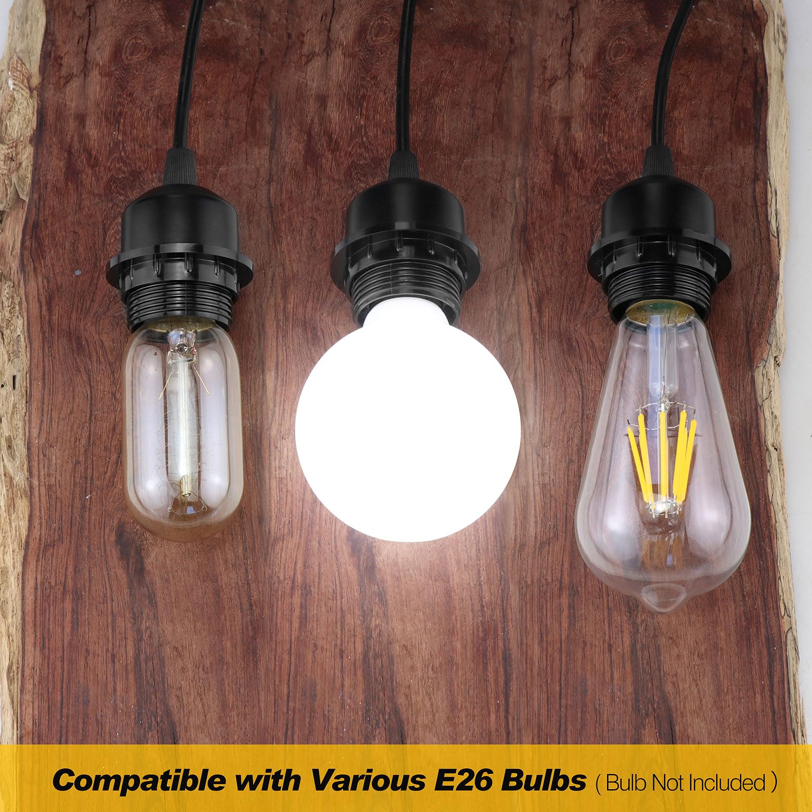 3Pack Plug In Hanging Light Kit, E26/E27 Vintage Hanging Lights With Plug In Cord, Retro Pendant Light Kit, 12Ft Cord With On/Off Switch Ul Listed, Plug In Pendant Light Cord For Hanging Light(Black)