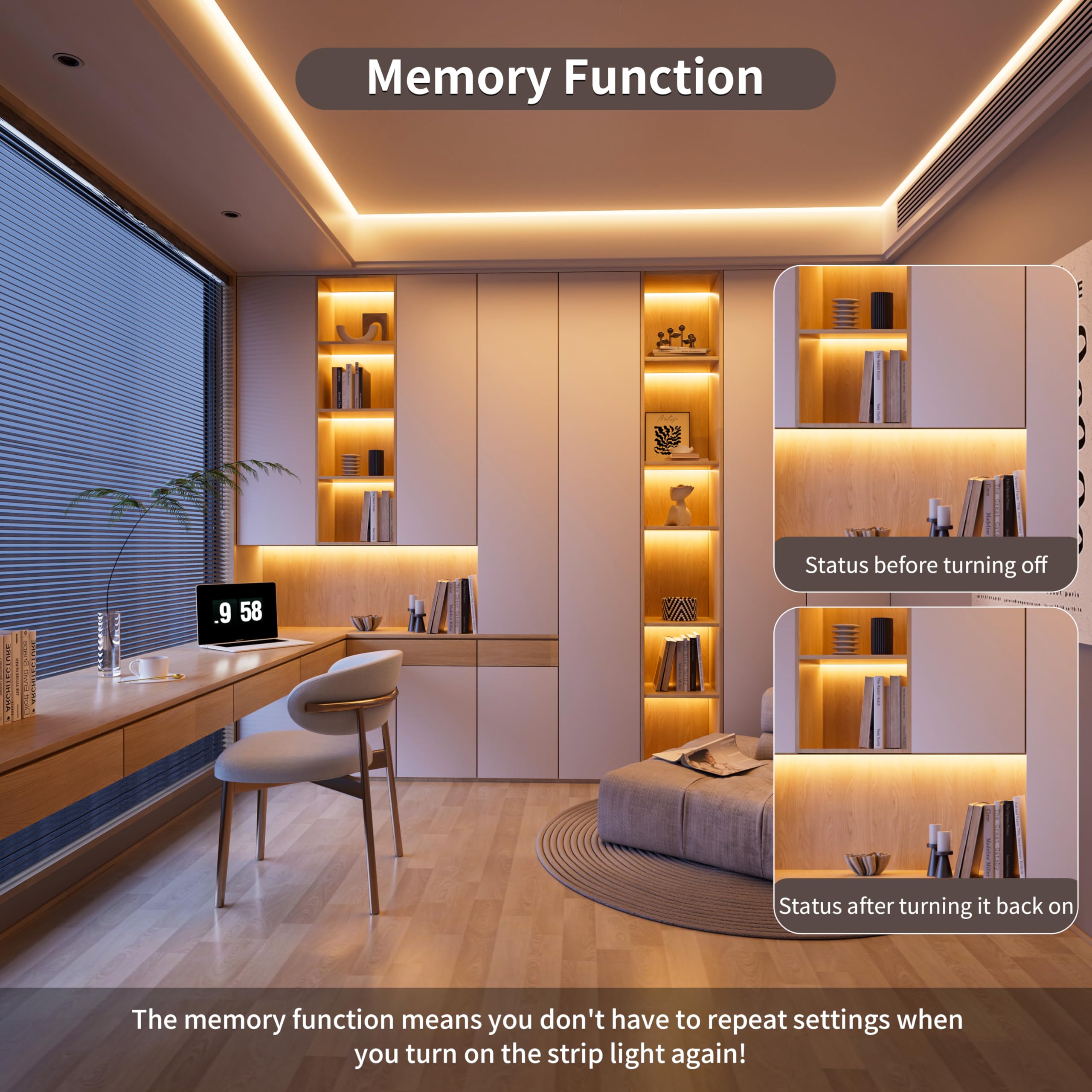 PAUTIX COB LED Strip Light 16.4ft 3000K Warm White, Dimmable, RF Remote, 36W Adapter for Home, Bedroom, Kitchen DIY