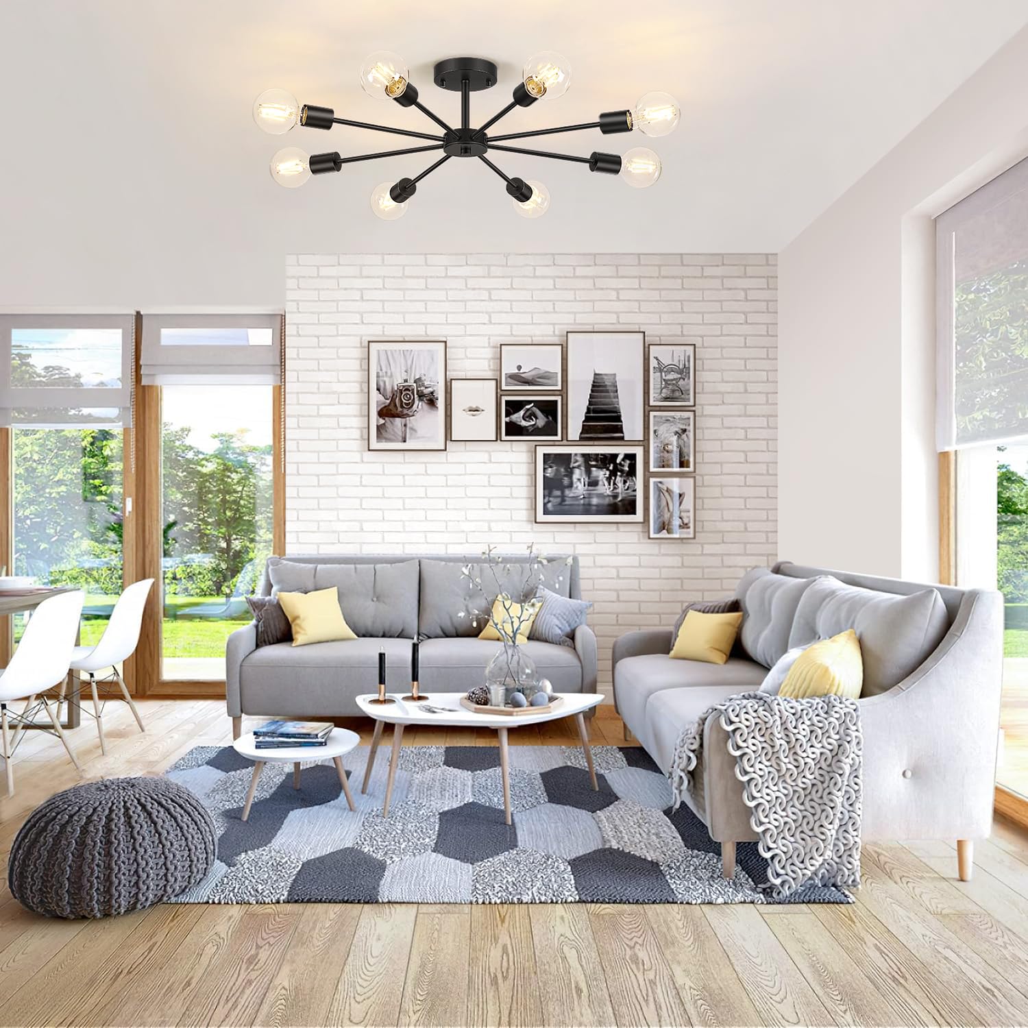 Lomoky 8-Lights Semi Flush Mount Ceiling Light, Matte Black, Metal, Modern Design