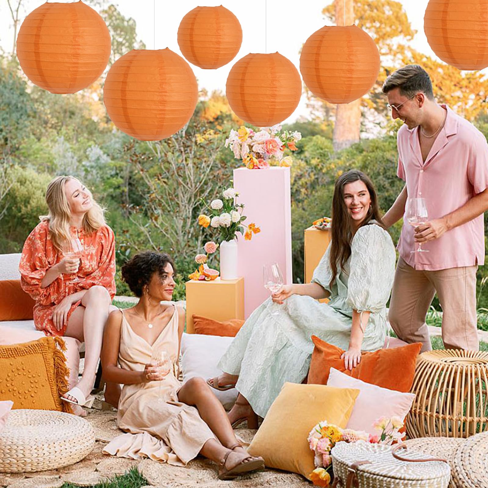 Beishida 10-Inch Orange Round Paper Lanterns Hanging Decorative Chinese Paper Lanterns Lamp For Birthday Wedding Party Decoratio