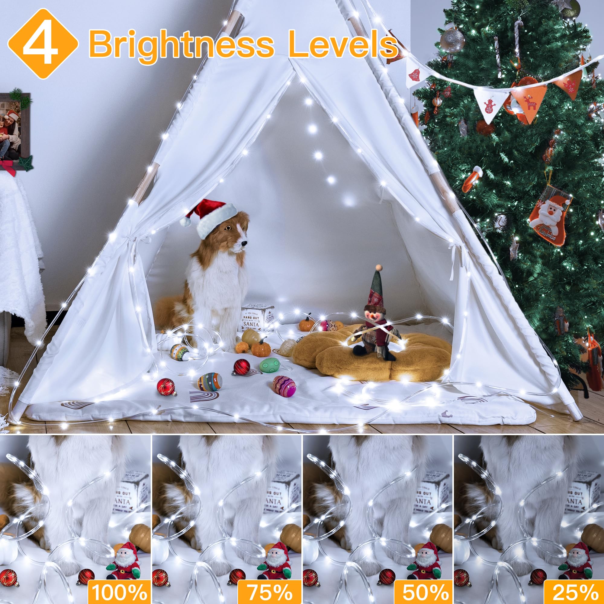 Ollny Rope Lights 33Ft 100 Led, Usb Cool White String Lights With Remote, 8 Modes Ip68 Waterproof Timer Fairys Lights For Indoor Outdoor Bedroom House Party Christmas Decorations