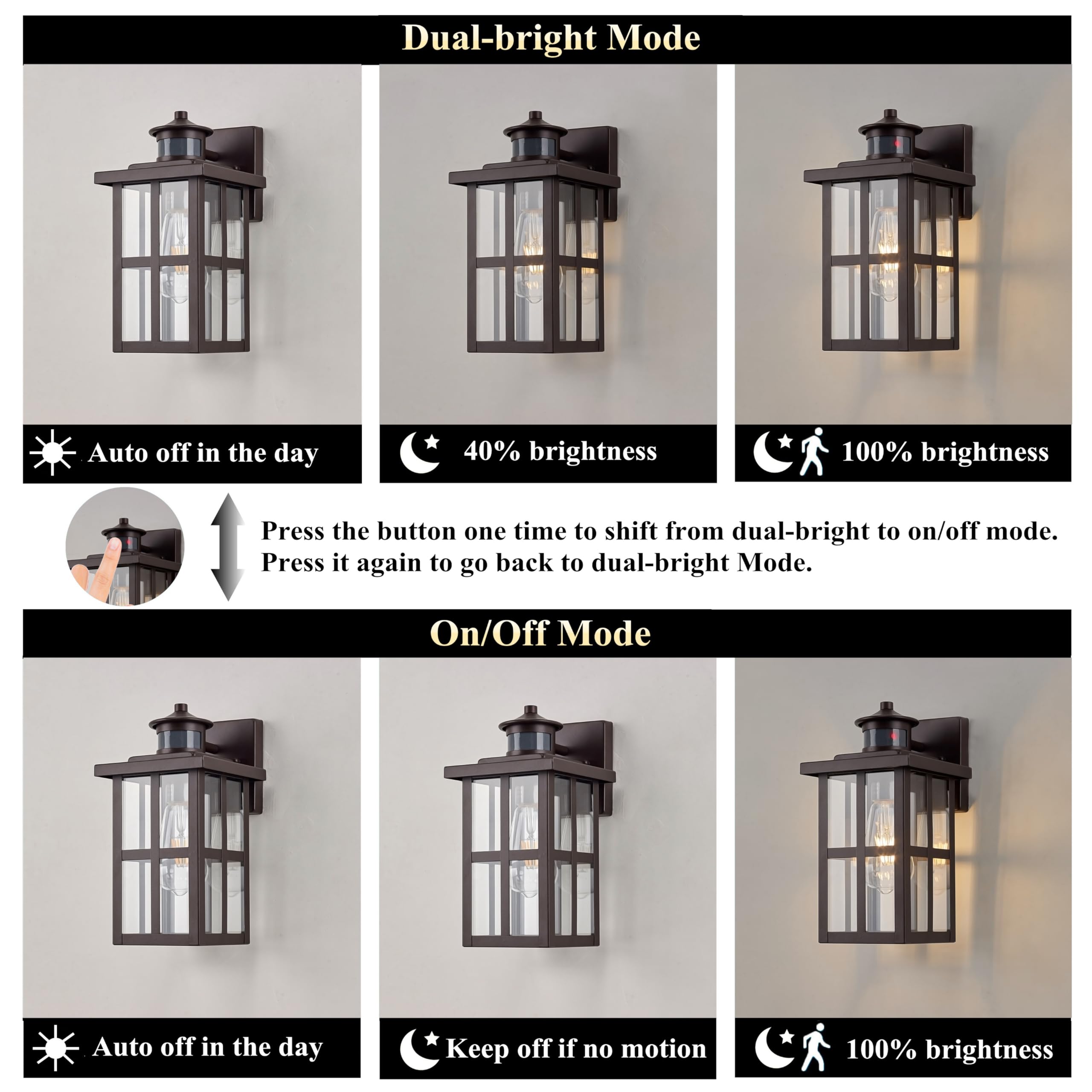 Micsiu Bronze Motion Sensor Exterior Light Fixture, 11.75 Inch Dusk To Dawn Outdoor Wall Sconce, Clear Glass Outdoor Lantern Lig
