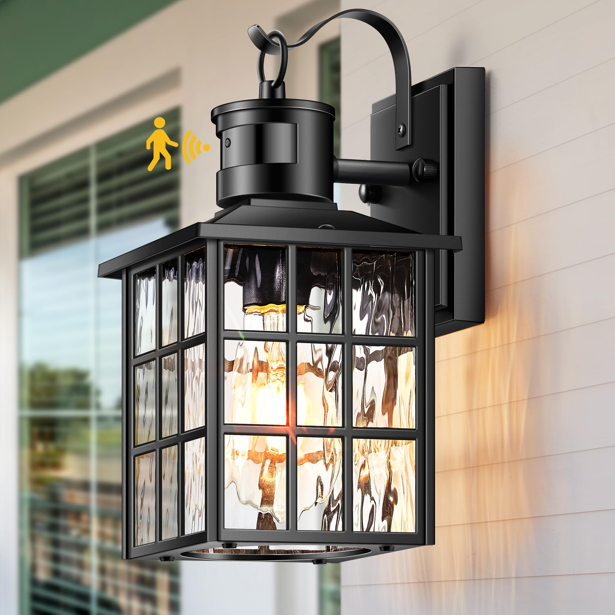 VIANIS Outdoor Wall Lantern with Motion Sensor, Dusk to Dawn Exterior Light Fixtures Wall Mount, LED Outdoor Porch Light, Anti-R