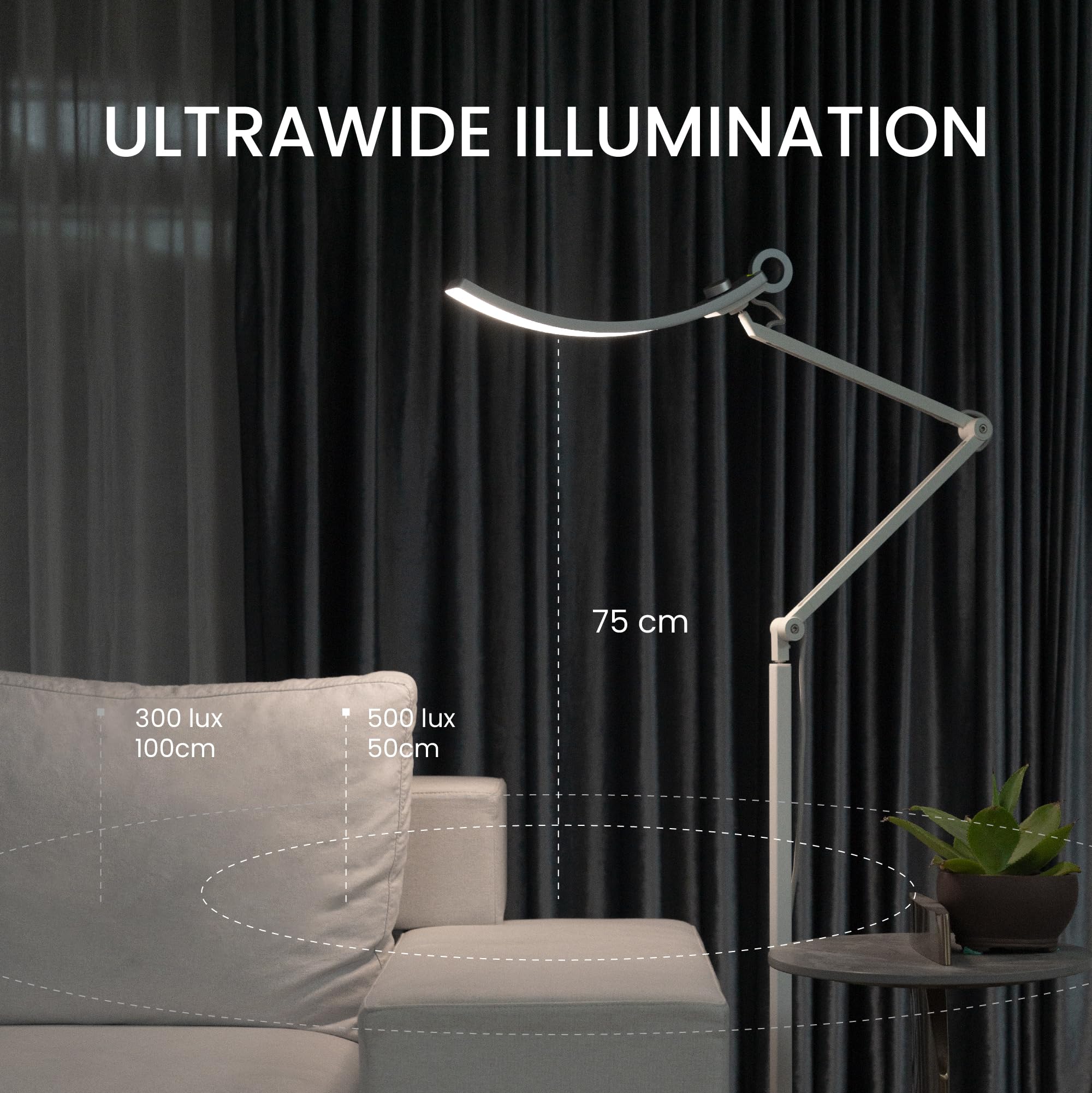 BenQ e-Reading Floor Lamp - Dimmable with 13 Color Modes, Adjustable Arm, Matte Silver - Ideal for Living Room, Bedroom, Home Office