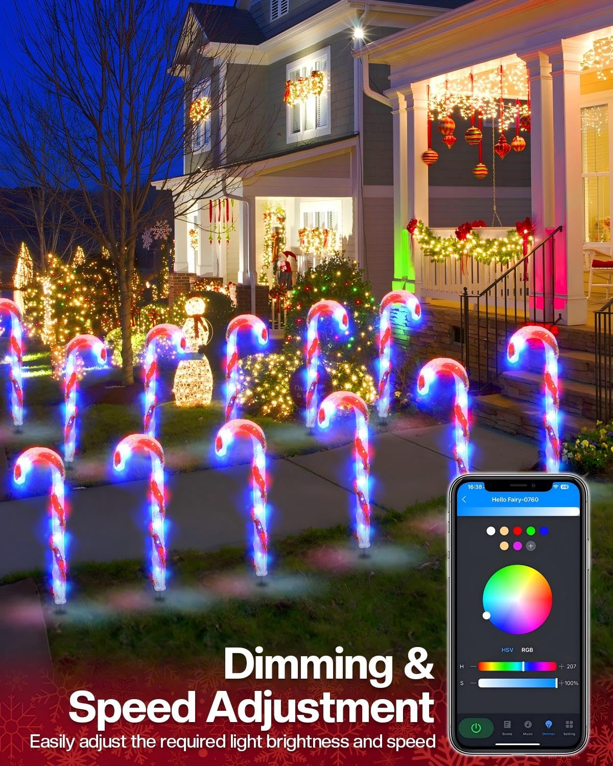 6 Pack Smart Candy Cane Pathway Lights With App Remote Control Music Sync Color Changing Candy Cane Lights Plug In Dimmable Mult
