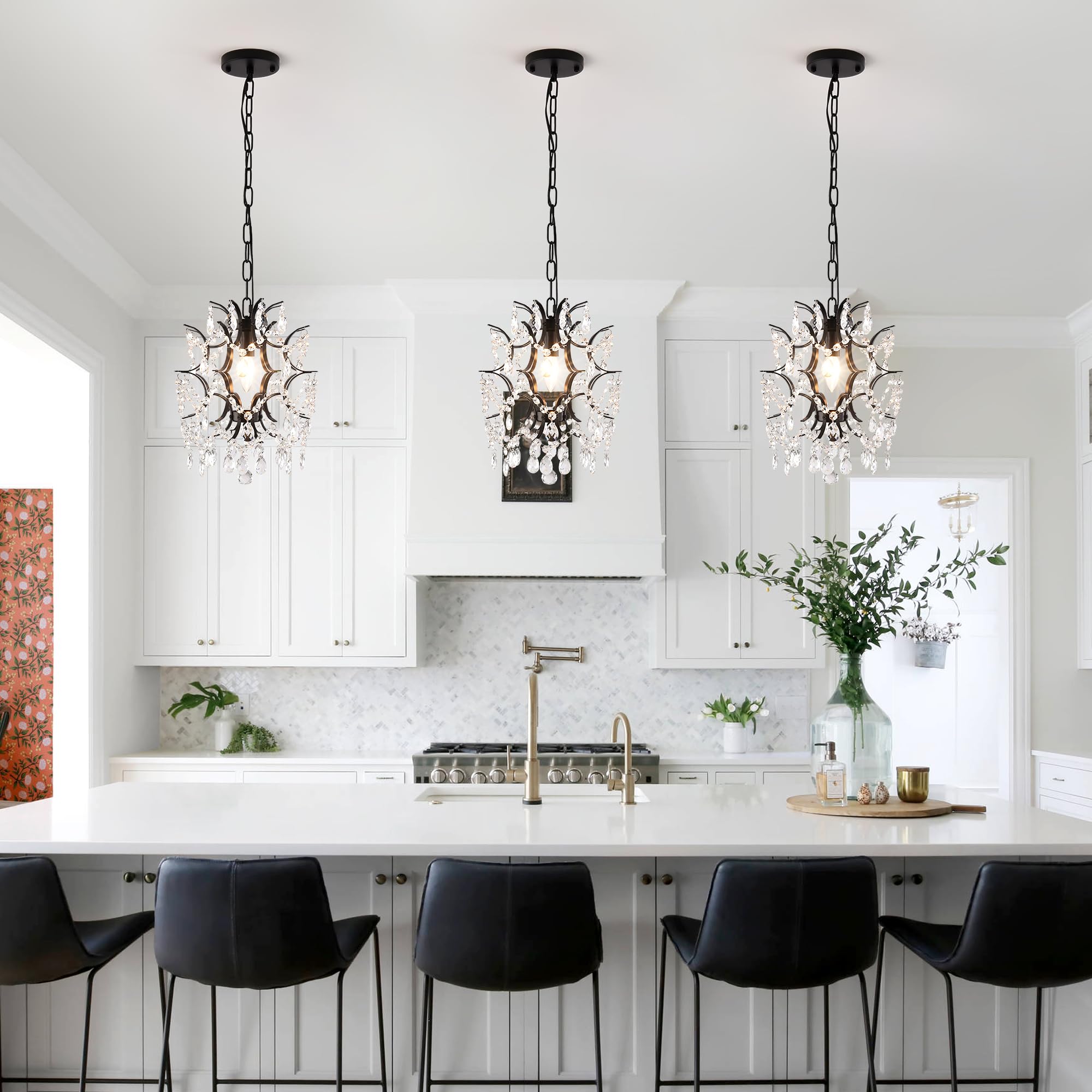 Modern Mini Crystal Chandelier, Iron Black Crystal Raindrops Design Small Chandelier Light Fixture, Flush Mount Ceiling Light Fi