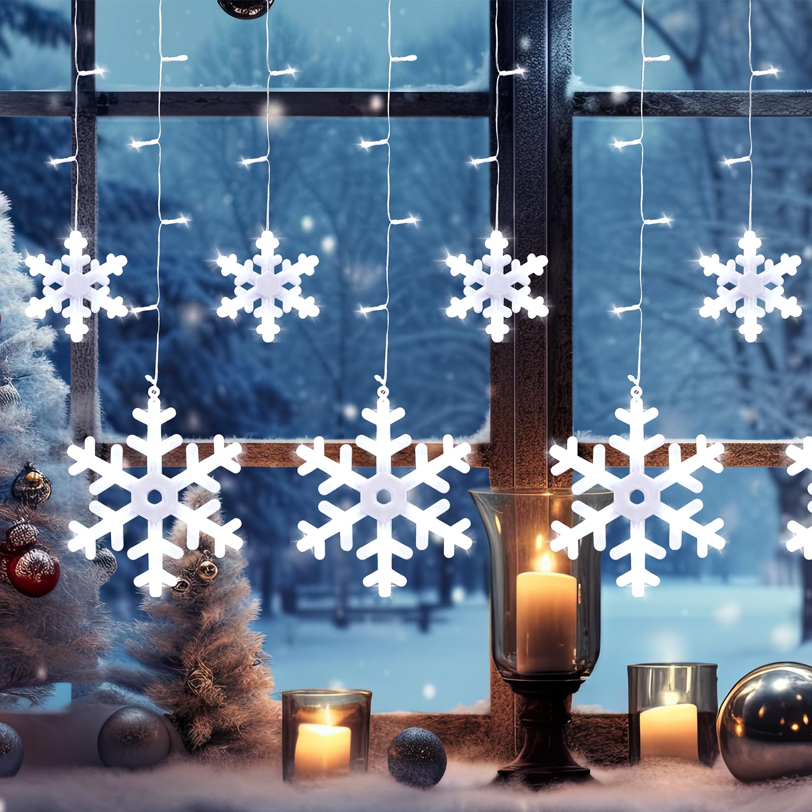 Brightown 13FT Christmas Snowflake Lights - 192LED, 16 Drops, 12 Modes, IP65 Waterproof, Connectable for Indoor & Outdoor Use