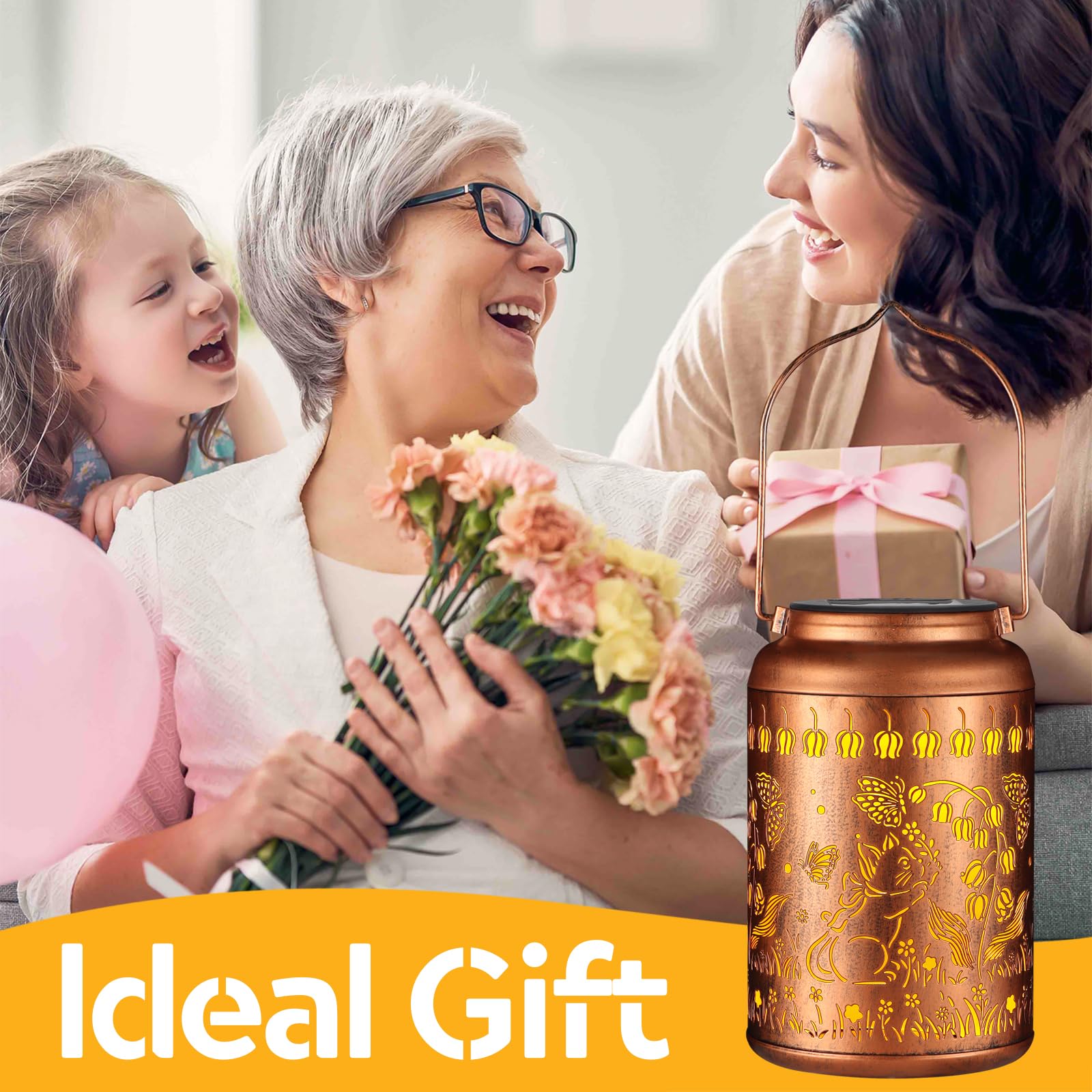 2 Pack Solar Lanterns Outdoor Waterproof  Cats Garden Decor Gifts For Women Mom Grandma Hanging Solar Lights Metal Decoration Outside For Yard  Patio  Lawn