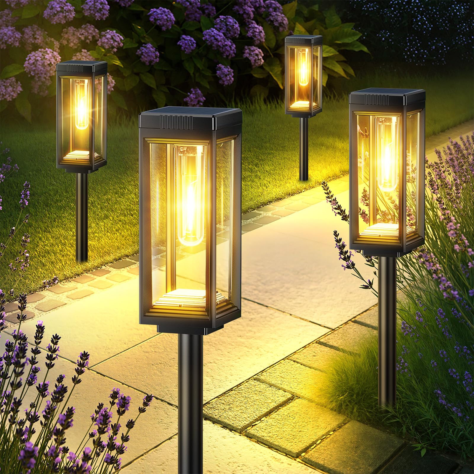 Bright Solar Pathway Lights Outdoor  8 Pack Solar Powered Garden Lights Waterproof  Auto On/Off Dusk To Dawn Up To 15 Hrs Outdoor Lighting For Pathway Yard Walkway Driveway Patio Decor Landscape