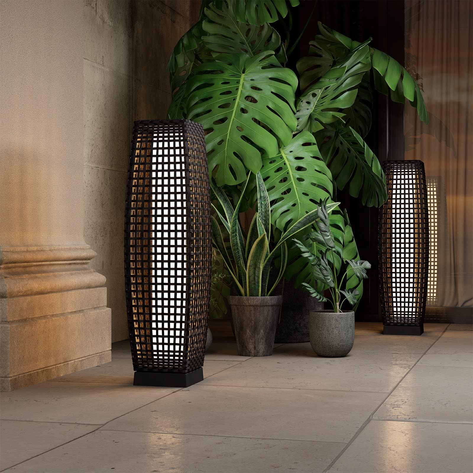 Grand Patio Solar Outdoor Floor Lamp Solar Powered Lantern Water-Resistant Wicker Deck Light For Garden Porch Deck-Large Fuji 2