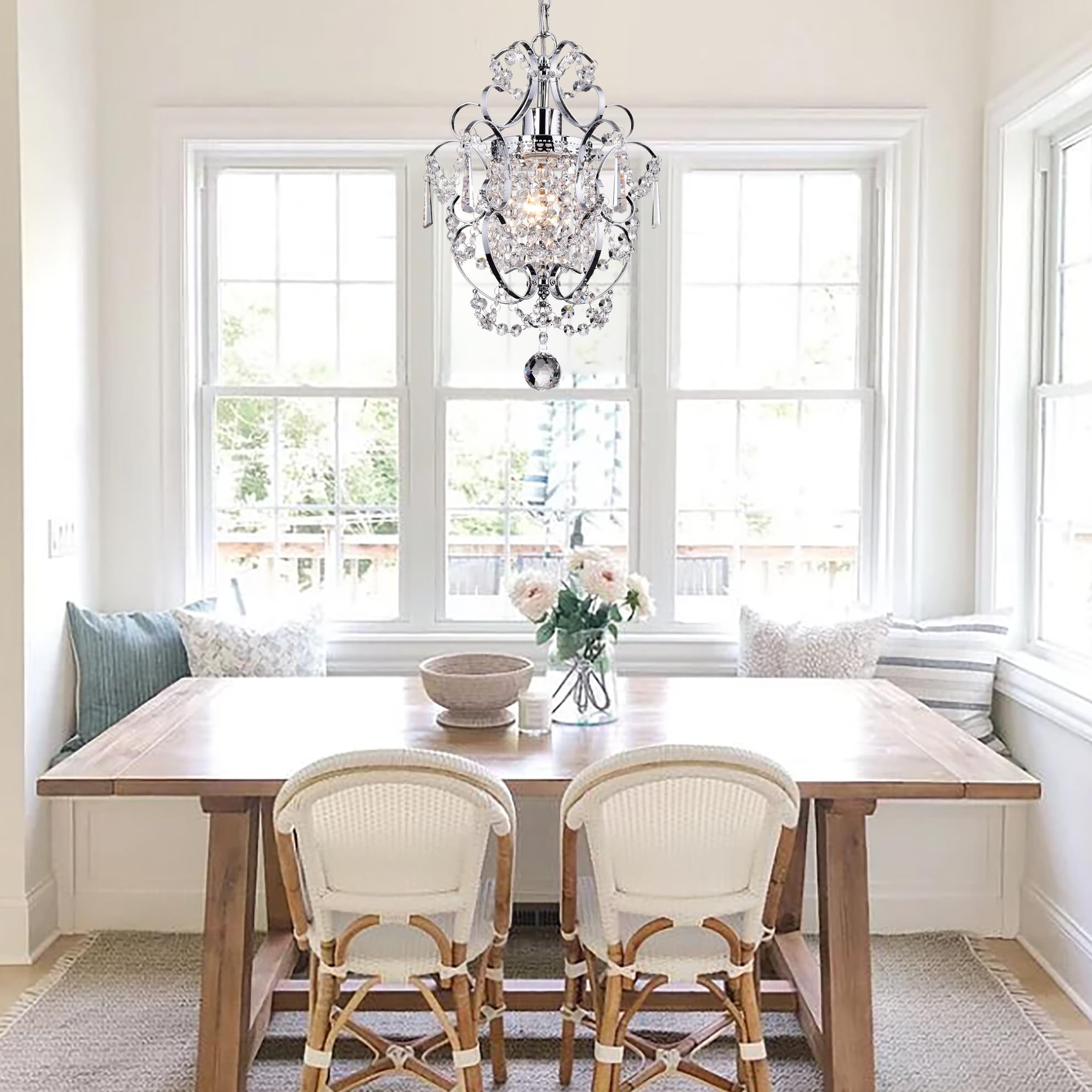 PAPAYA Crystal Chandelier Lighting, Modern Chrome Mini Pendant for Bedroom, Model 17011CH-L