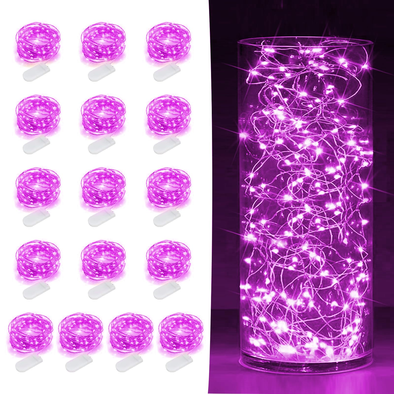 SOCO 16 Pack LED Fairy Lights - 10FT 30LED Copper Wire, IP65 Waterproof, Purple, Battery Operated for Indoor/Outdoor Decor