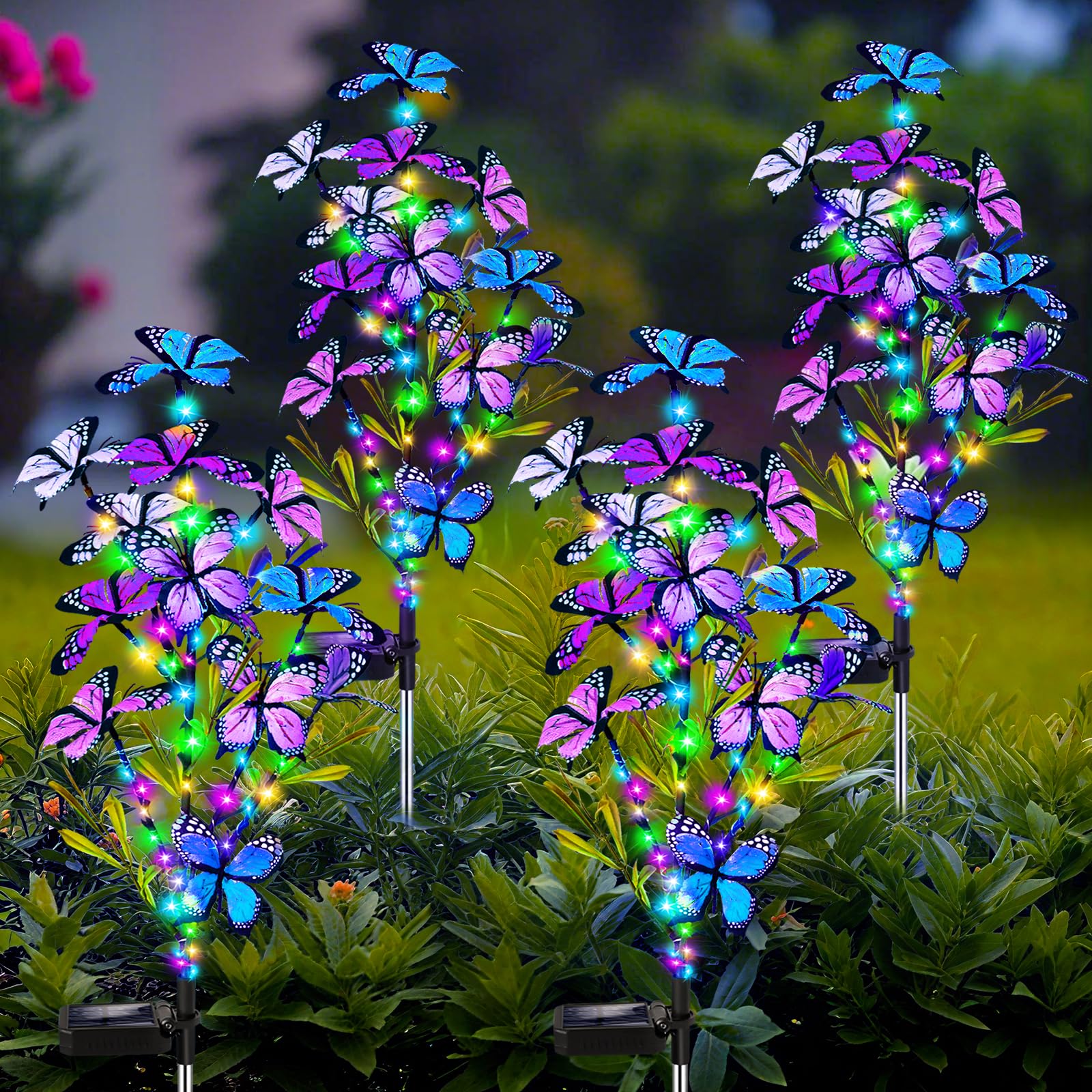 Solar Garden Lights Outdoor  Waterproof 4 Pack Solar Butterfly Lights With 60 Led 12 Butterfly Colorful Lighting For Garden Yard Lawn Outdoor Decor  Gift For Mom Women MotherS Day
