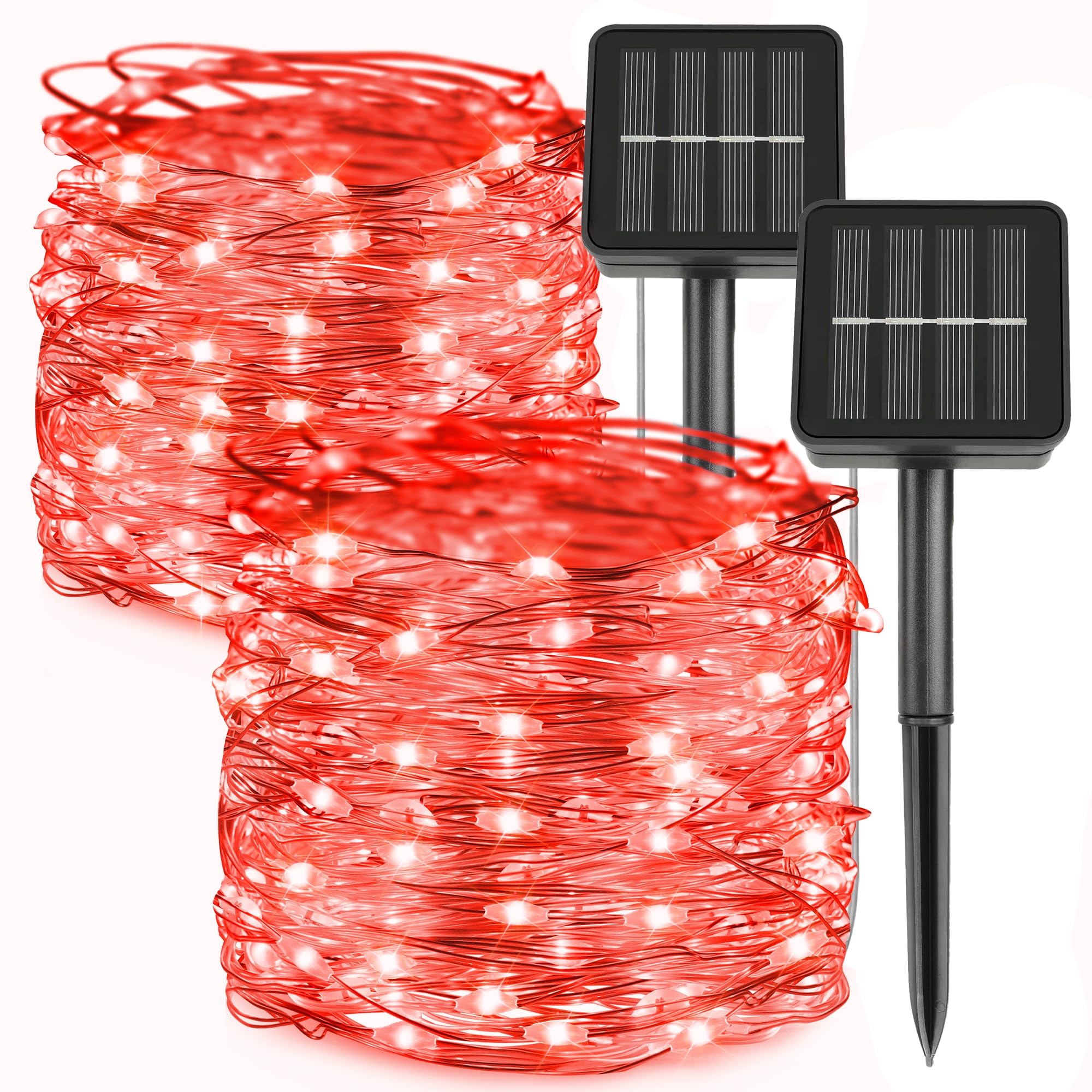 kemooie Solar Fairy Lights, 100 LED 33FT, 8 Twinkle Modes, Waterproof, Red, for Outdoor Decorations, Christmas, Valentines Day