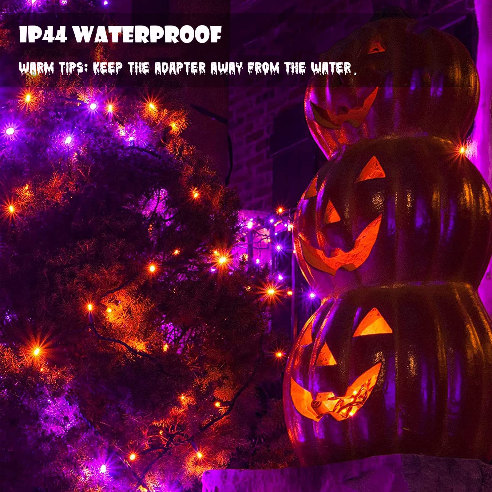 Toodour 131ft Plug-in String Lights, 350 LED, 8 Modes, Timer, Orange & Purple, Model JT-EL/FC300V0200-C, Outdoor Decor