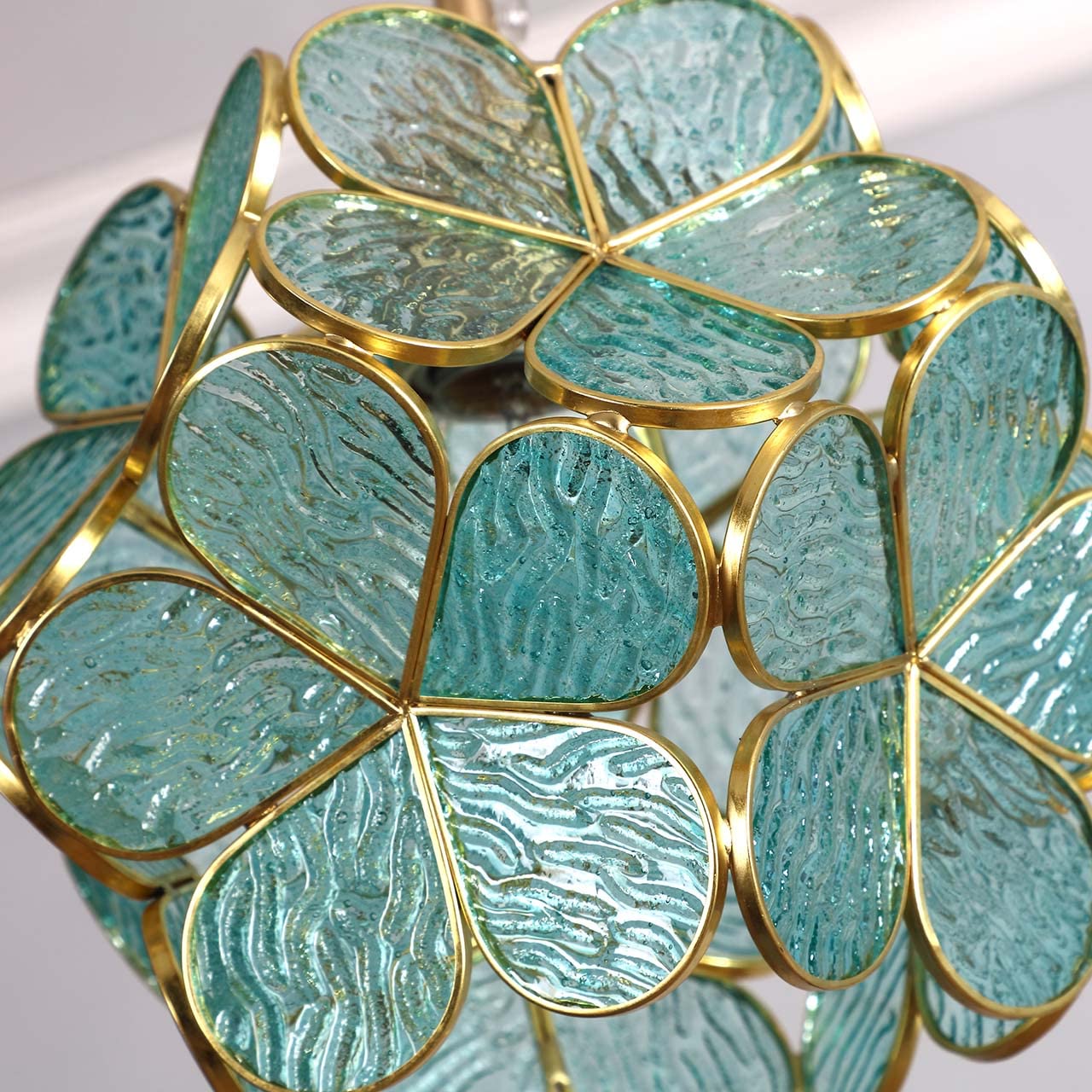 Bieye L10824 Flower Petals Tiffany Style Stained Glass Close To Ceiling Light, 8-Inch Wide (Blue)