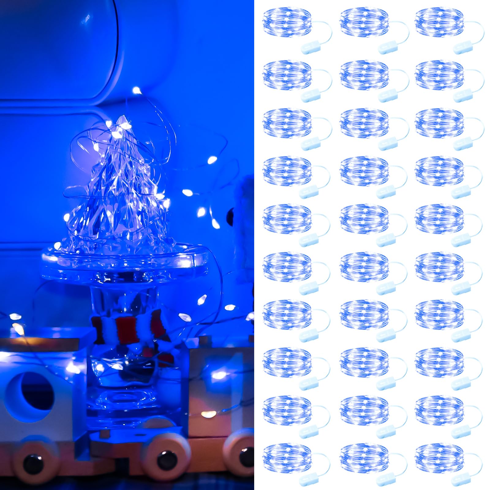 Zsjwl 30 Pack Blue Fairy Lights Battery Operated  7Ft 20Led Mini Starry Light Mason Jar Lights For Indoor Outdoor Party Wedding Halloween Thanksgiving