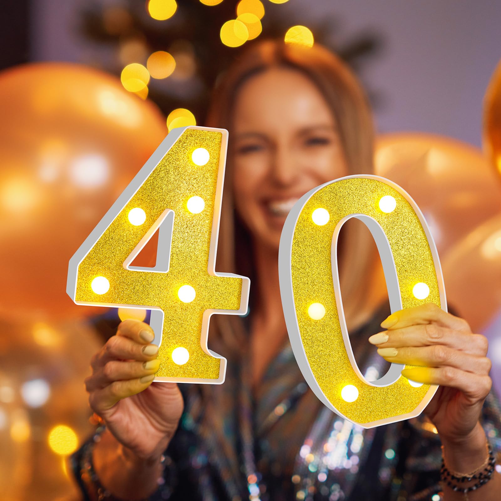 Treela LED Number Sign - 8.7in  Glitter Marquee for 40th Birthday Party Decorations, Gold